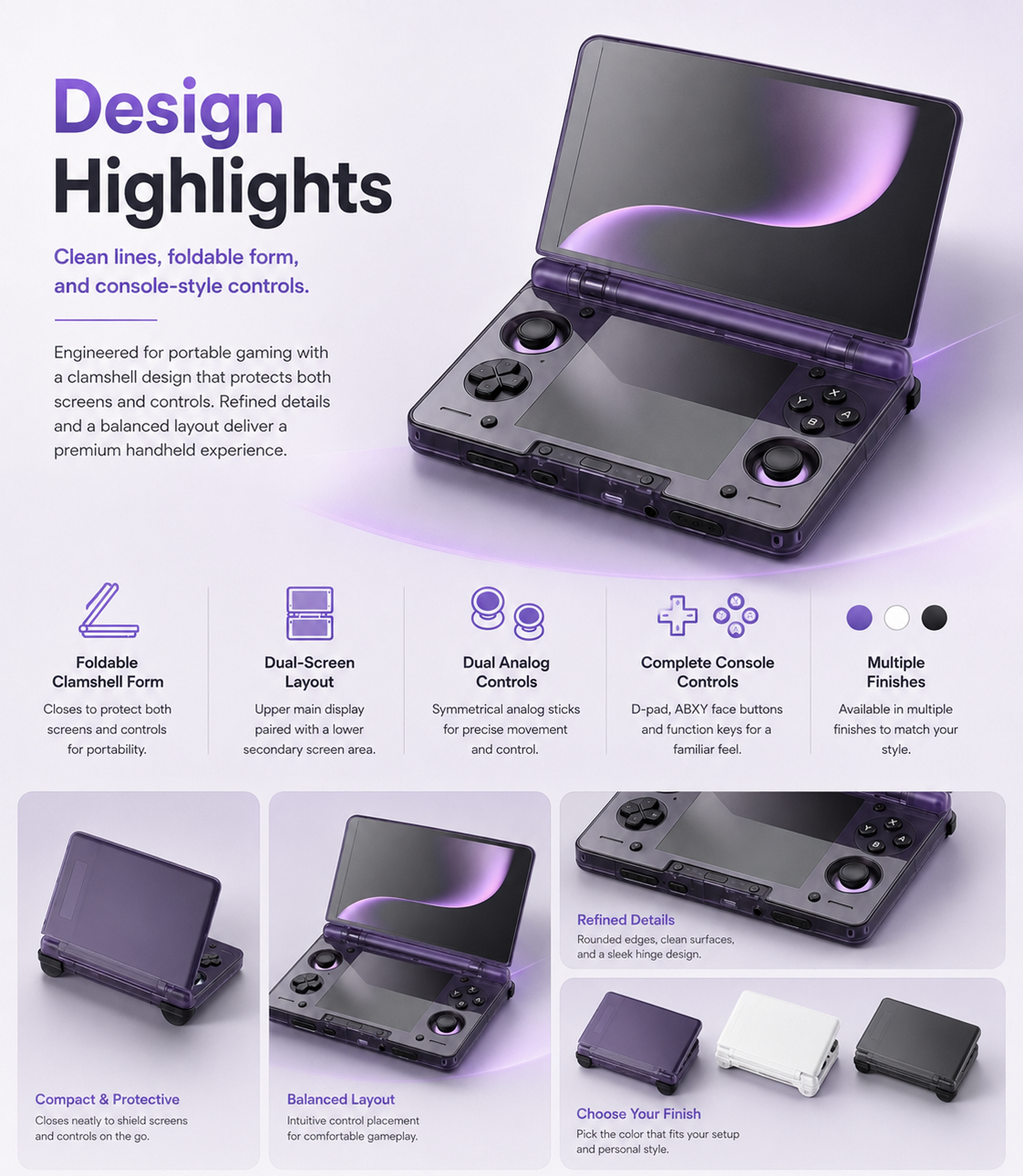 Foldable handheld console design highlights