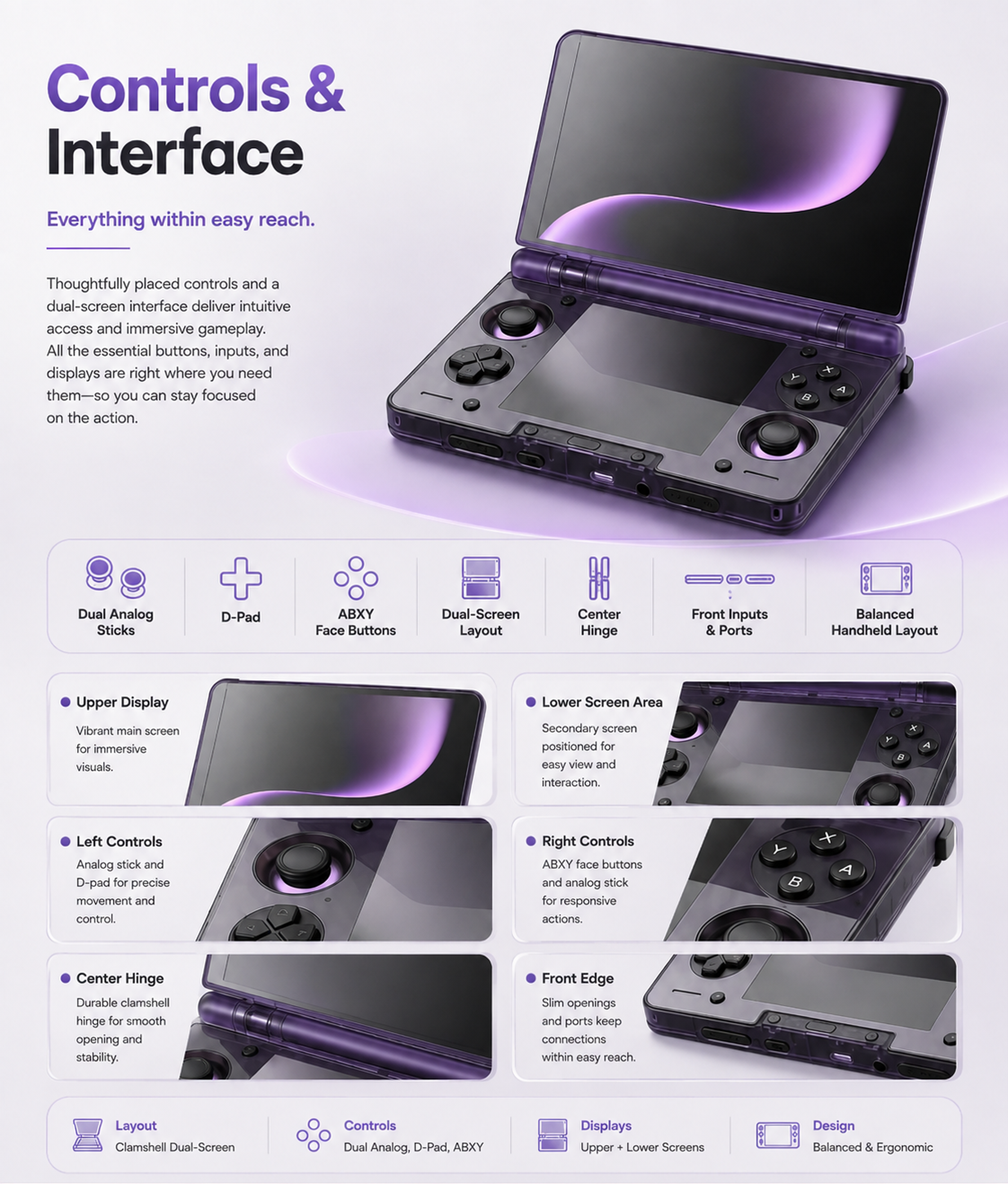 Dual-screen handheld controls and interface