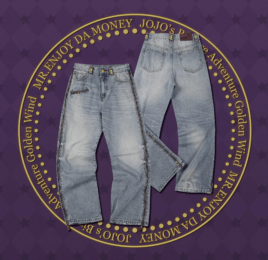2026 MEDM × JOJO Side Zipper Contrast Checkered Washed Jeans
