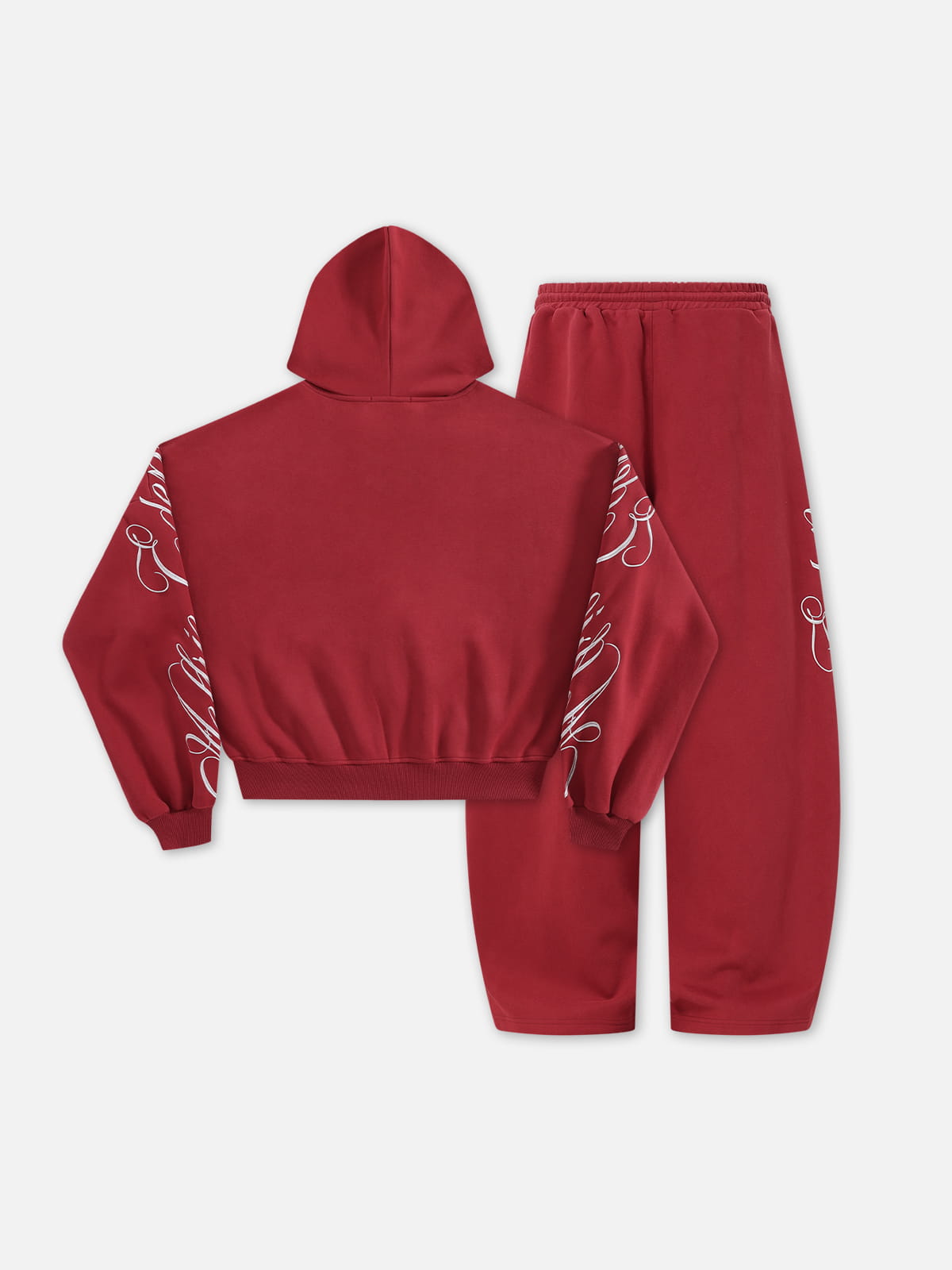 Boxy Script Embroidery Hoodie Sets