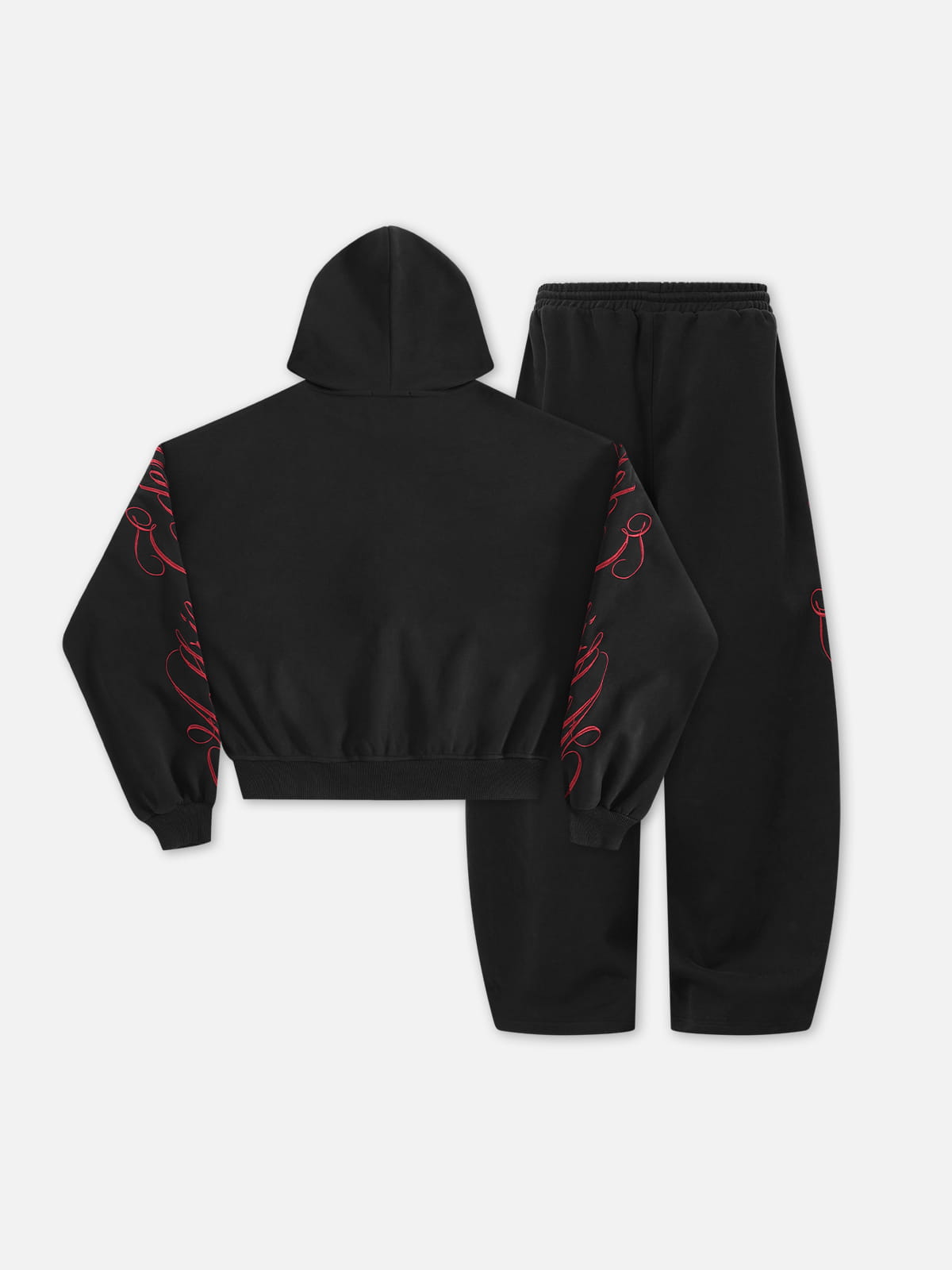 Boxy Script Embroidery Hoodie Sets