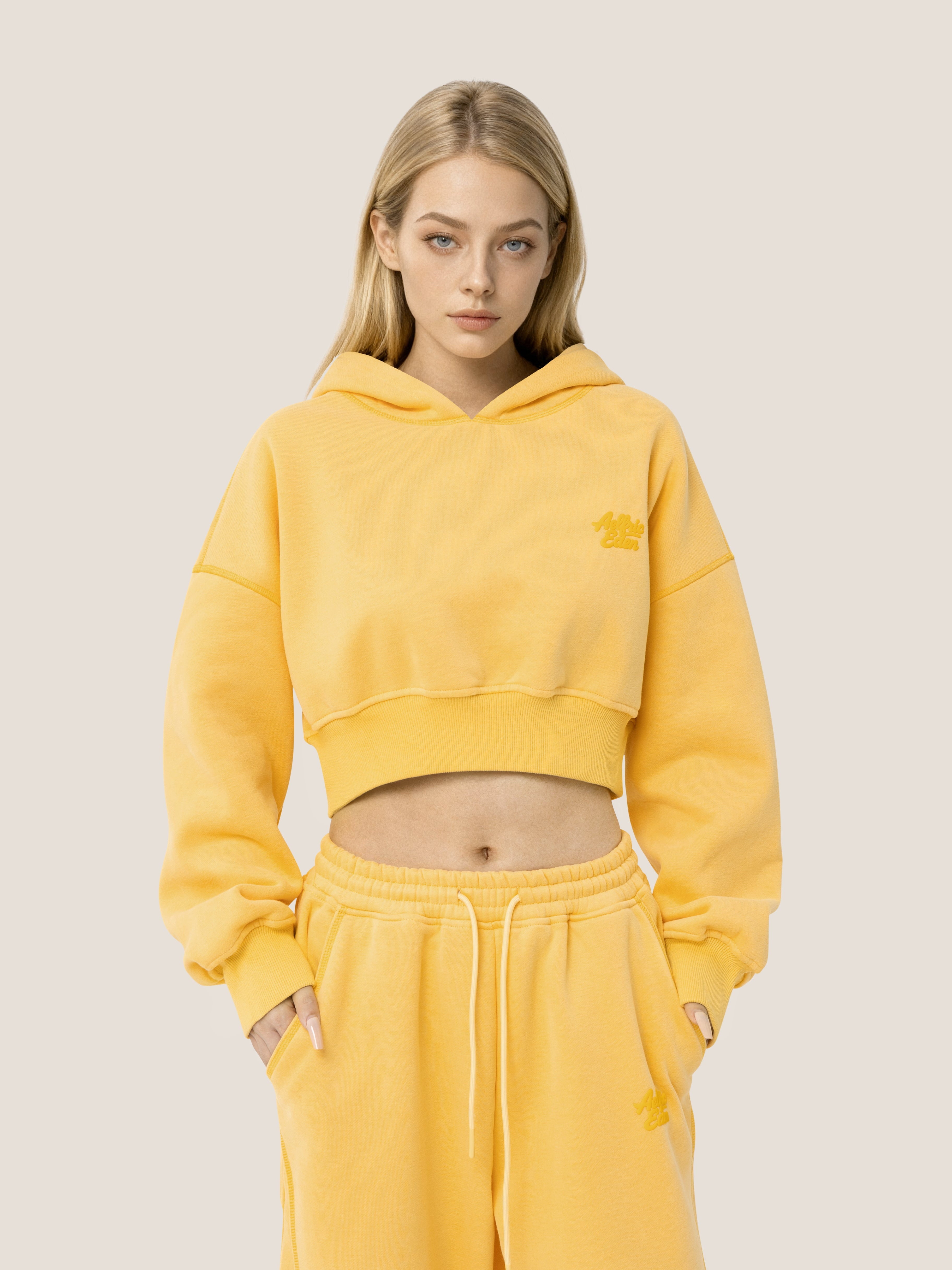 Cropped Hoodie Sets-Yellow
