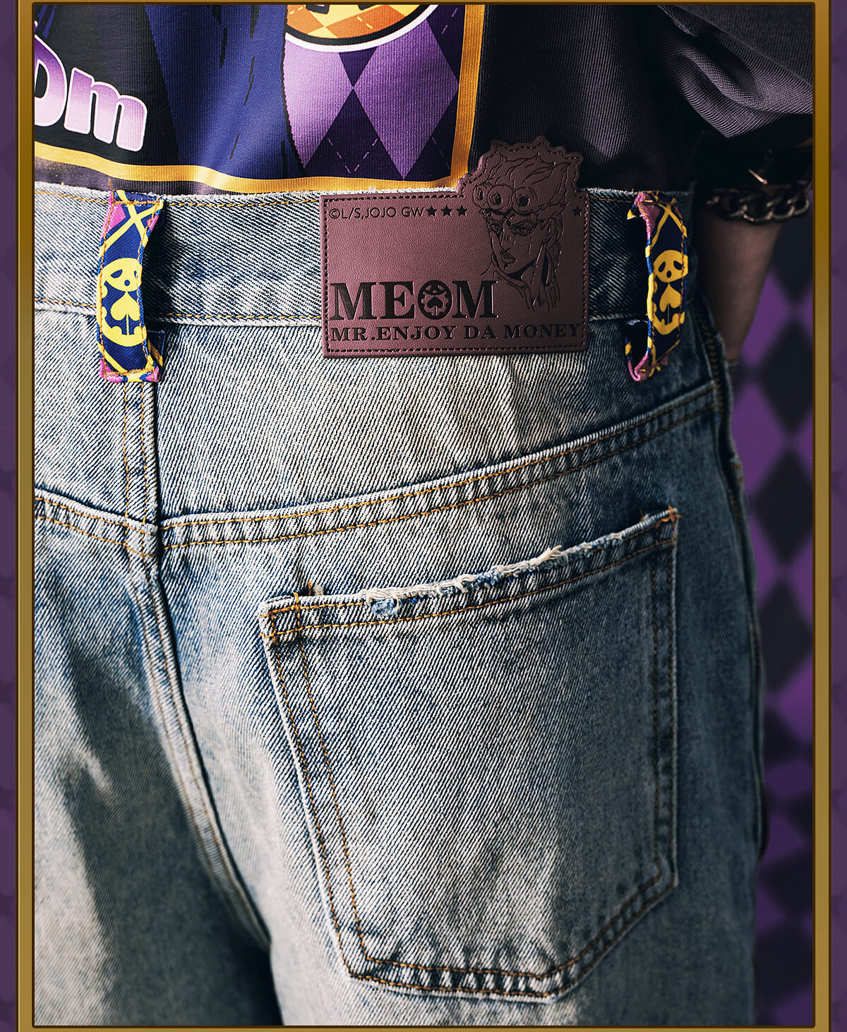 2026 MEDM × JOJO Side Zipper Contrast Checkered Washed Jeans