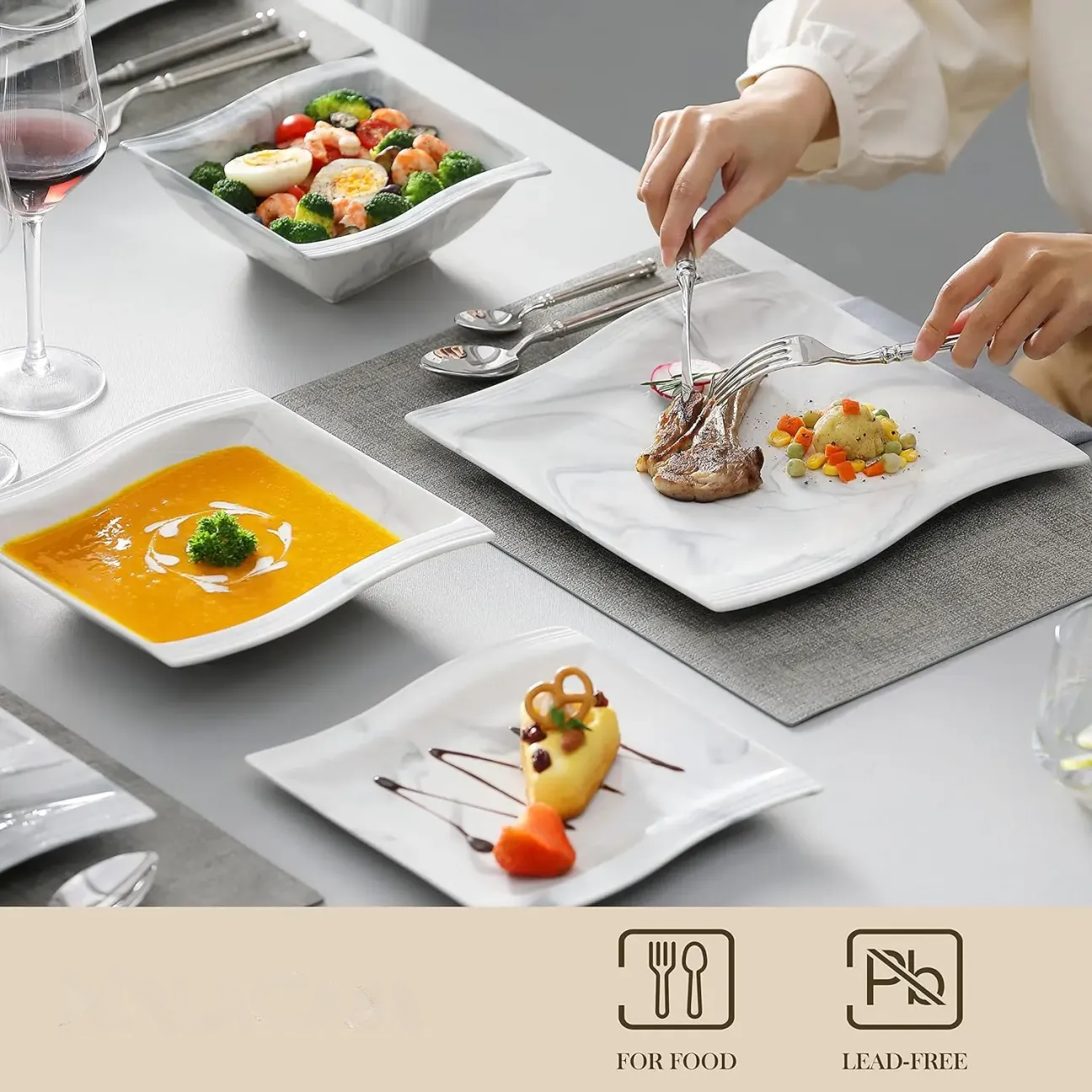 Square Dinnerware Set for 6 - Modern Porcelain