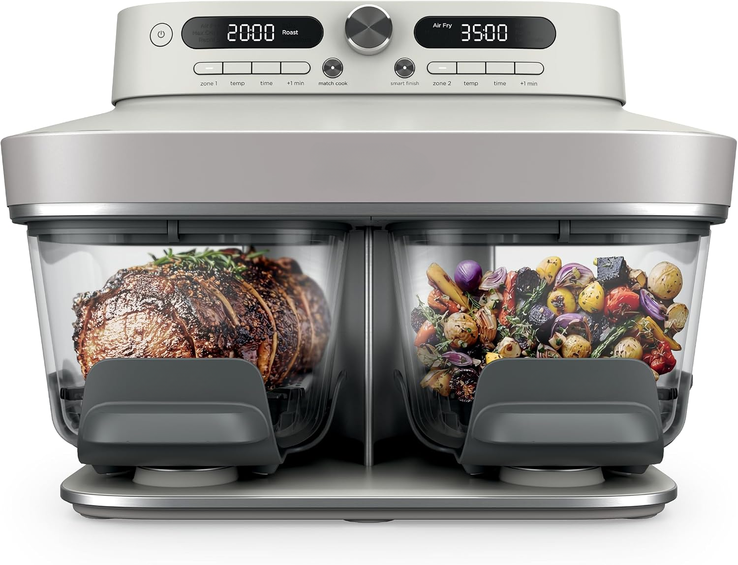 Crispi DualZone 6-in-1 Glass Air Fryer | With Nontoxic, 2x 4qt Containers & Lids | Microwave, Freezer, Dishwasher Safe | 450°F Max Temp | 1785 Watt |