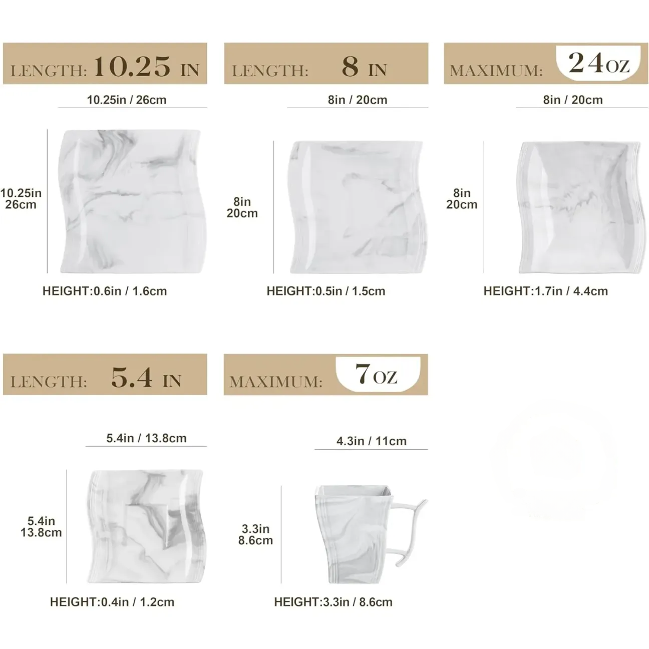 Square Dinnerware Set for 6 - Modern Porcelain
