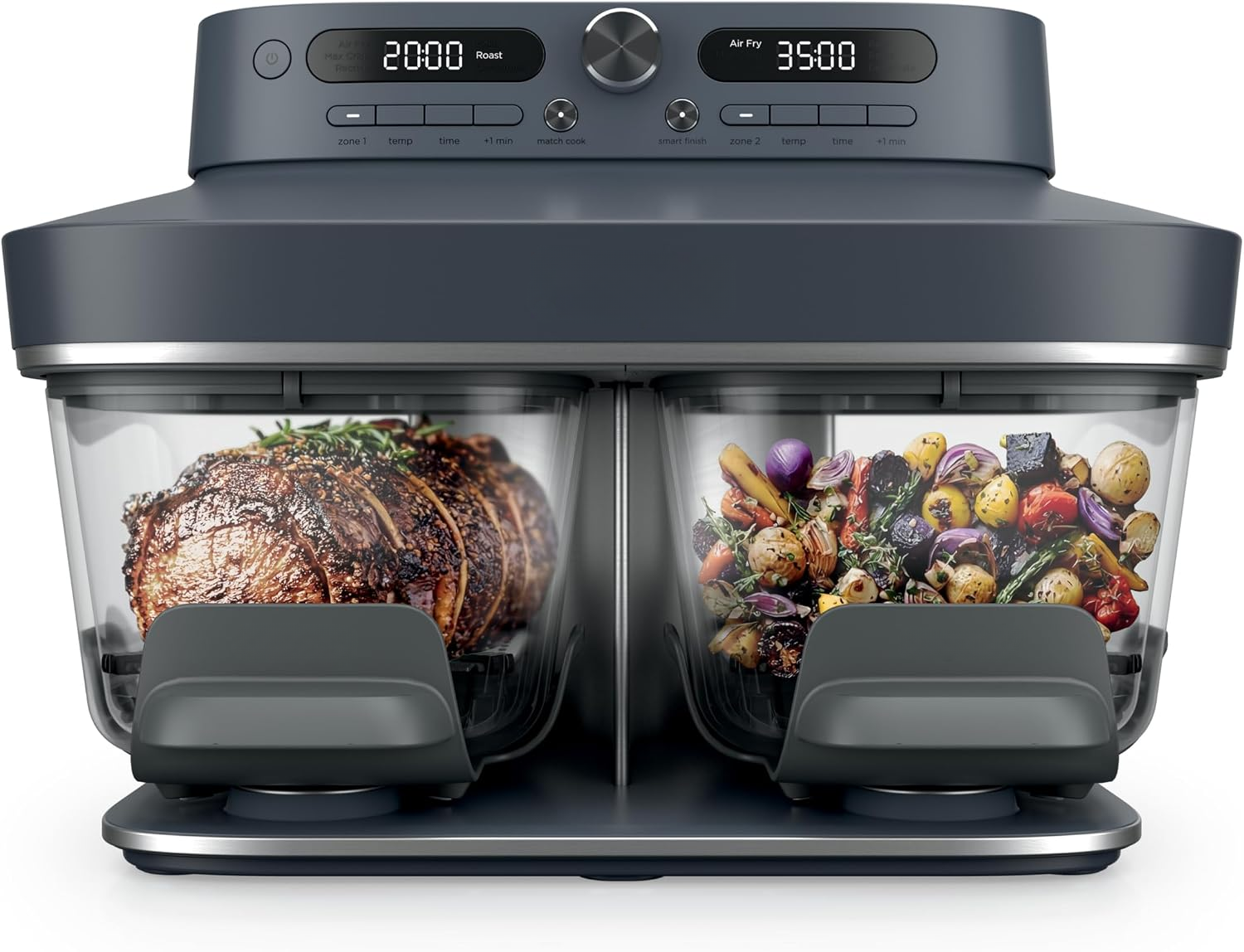 Crispi DualZone 6-in-1 Glass Air Fryer | With Nontoxic, 2x 4qt Containers & Lids | Microwave, Freezer, Dishwasher Safe | 450°F Max Temp | 1785 Watt |
