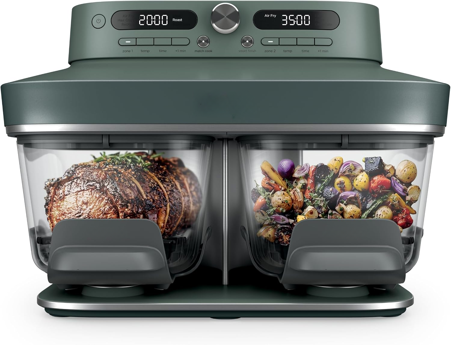 Crispi DualZone 6-in-1 Glass Air Fryer | With Nontoxic, 2x 4qt Containers & Lids | Microwave, Freezer, Dishwasher Safe | 450°F Max Temp | 1785 Watt |