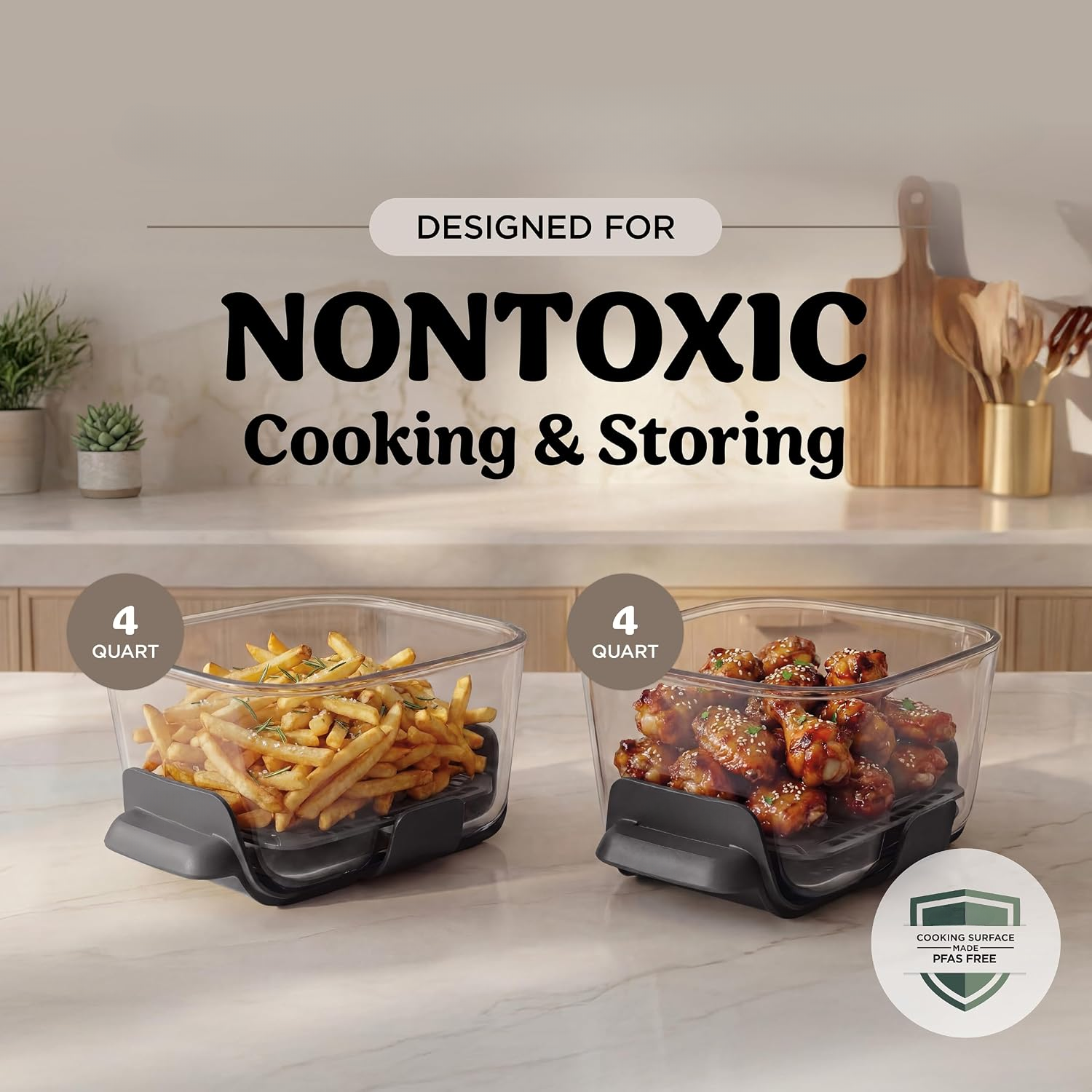 Crispi DualZone 6-in-1 Glass Air Fryer | With Nontoxic, 2x 4qt Containers & Lids | Microwave, Freezer, Dishwasher Safe | 450°F Max Temp | 1785 Watt |