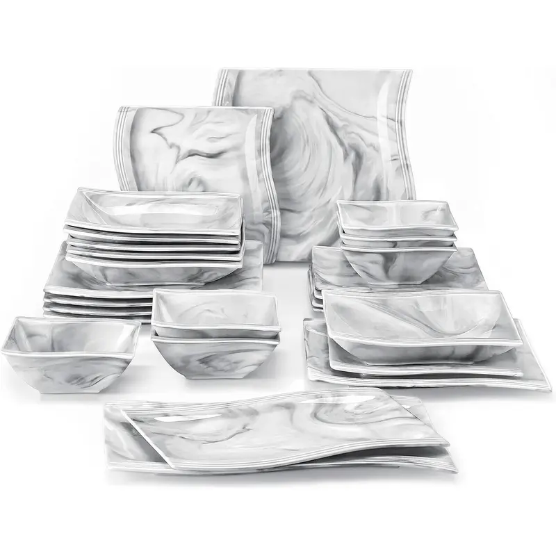 Square Dinnerware Set for 6 - Modern Porcelain