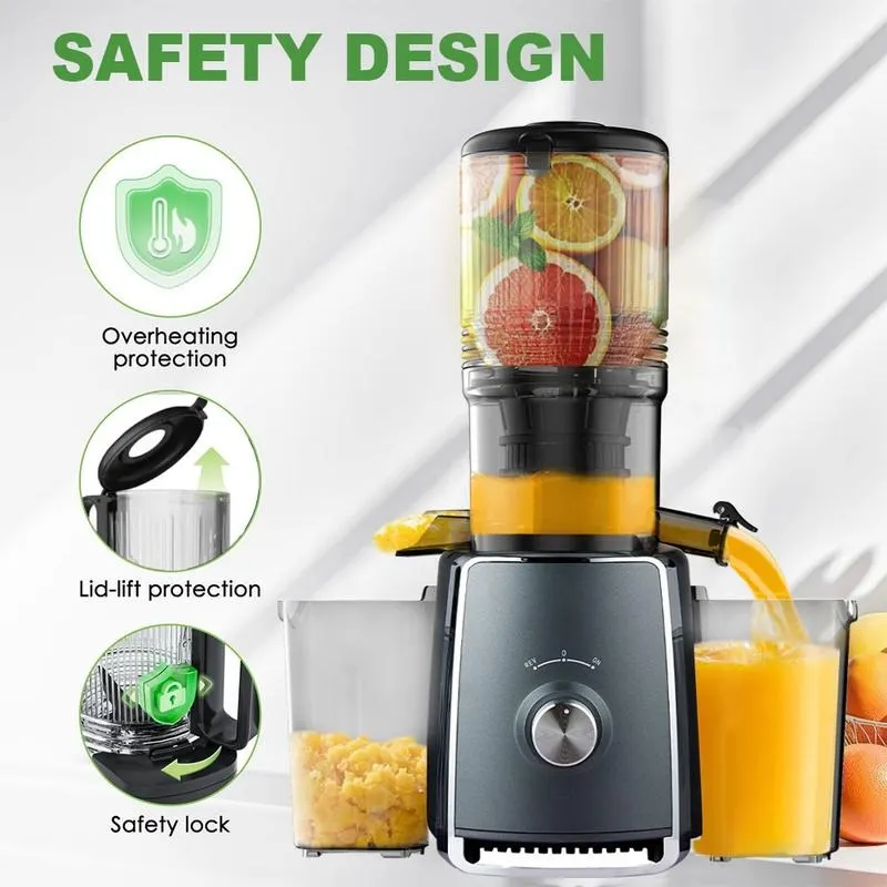 5.3in Wide Mouth Slow Cold Press Juicer | Whole Fruits & Veggies, Easy Clean