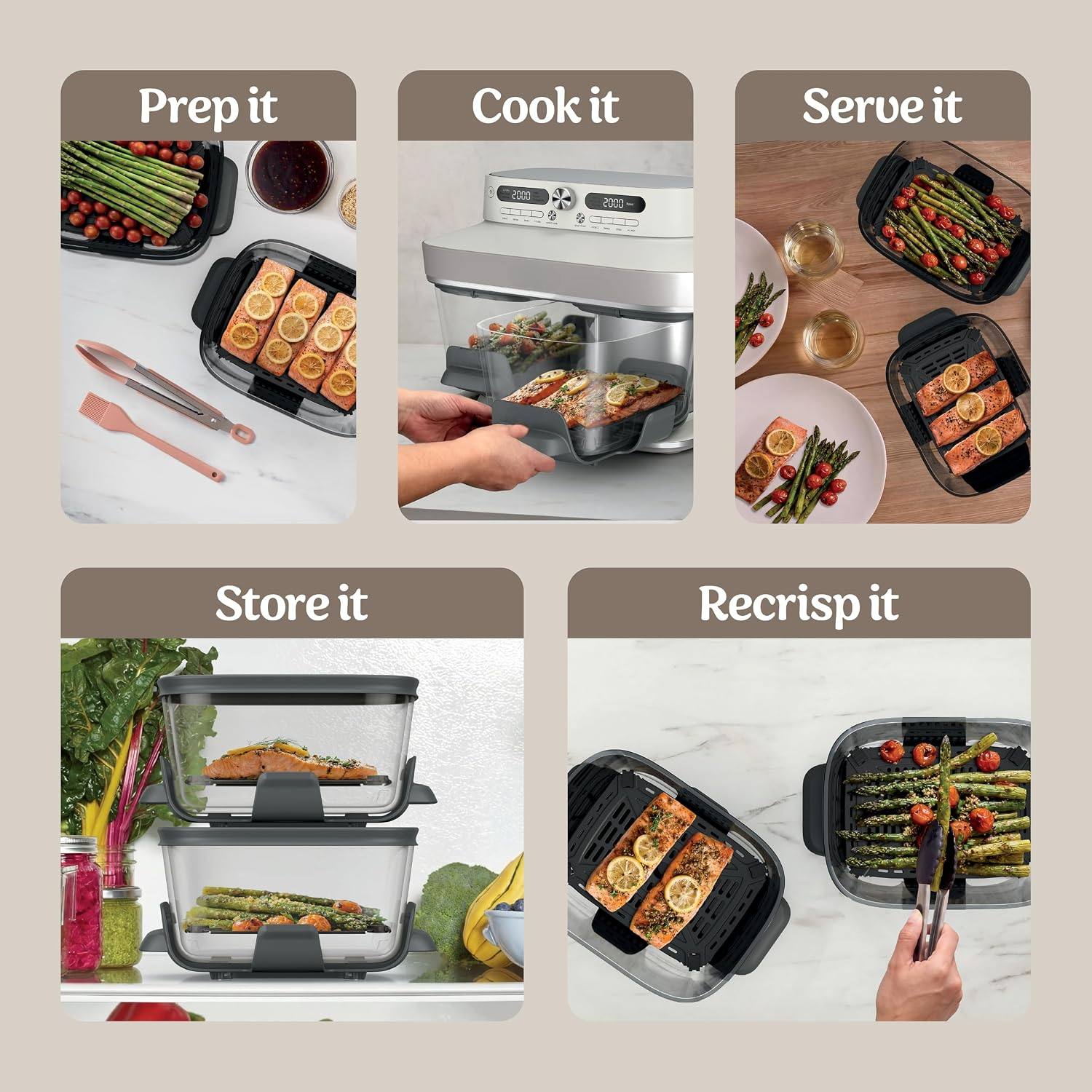 Crispi DualZone 6-in-1 Glass Air Fryer | With Nontoxic, 2x 4qt Containers & Lids | Microwave, Freezer, Dishwasher Safe | 450°F Max Temp | 1785 Watt |