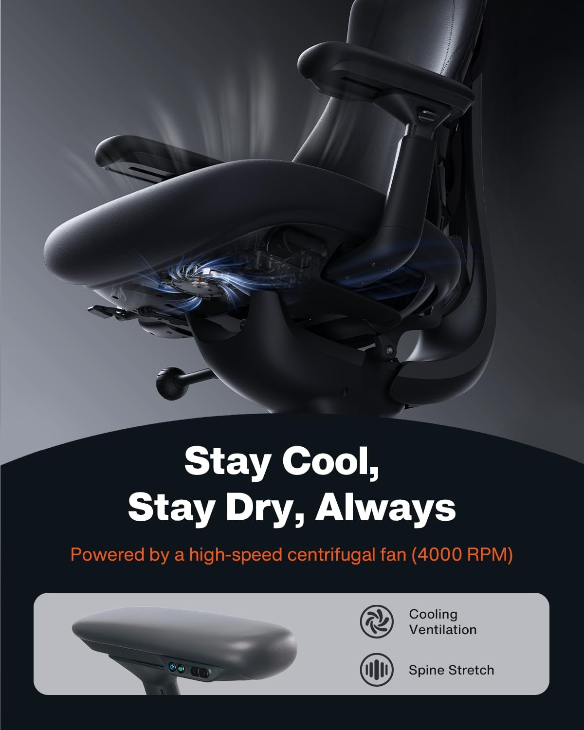 Omni PRO Dynamic Ergonomic Office Chair, Built-in Fan, 48cm