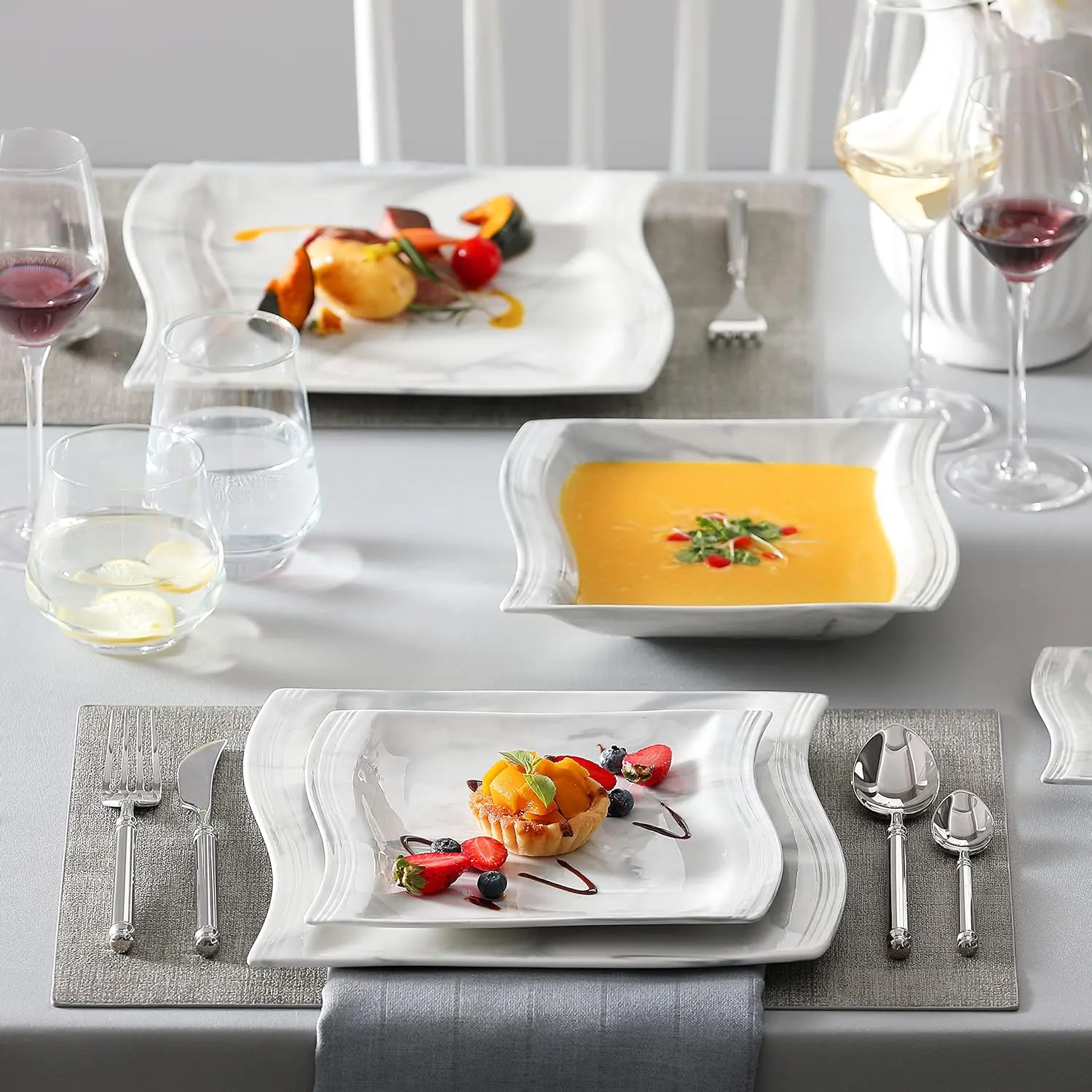 Square Dinnerware Set for 6 - Modern Porcelain
