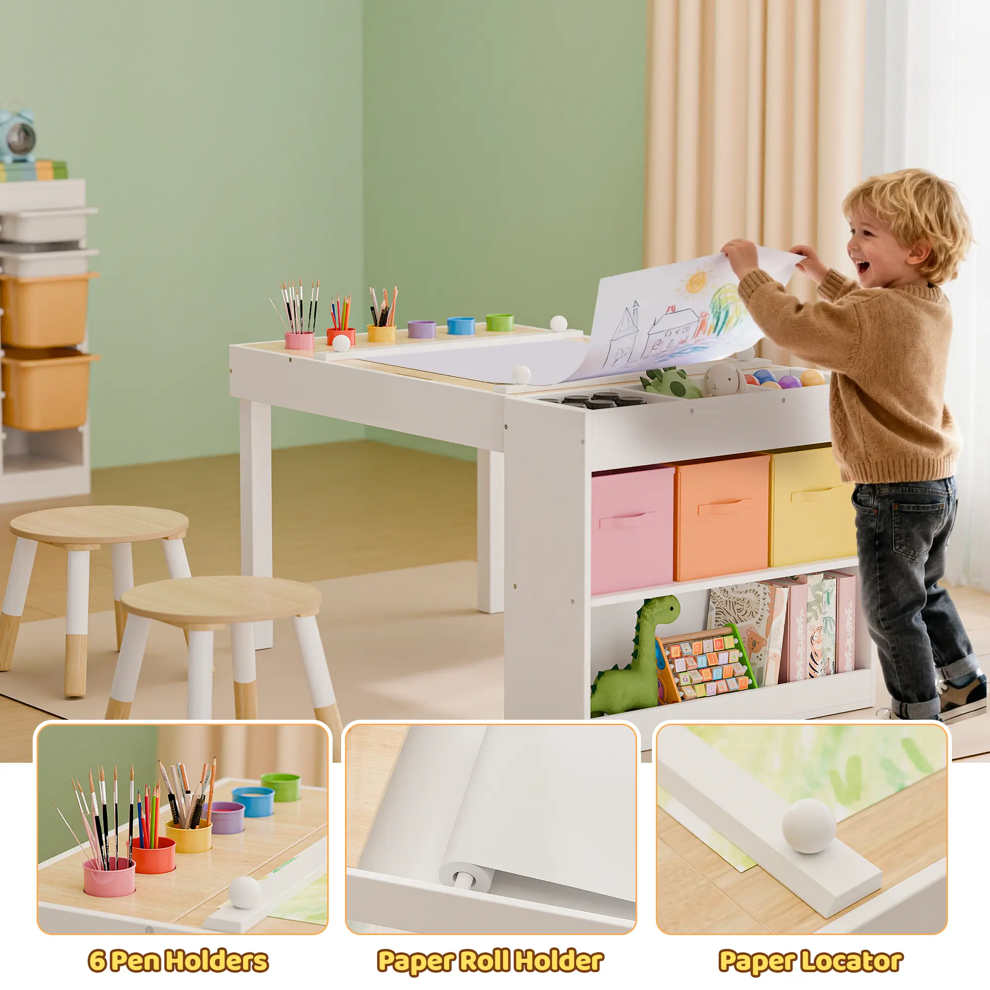 Kids Art Table & Chairs Set with Storage.