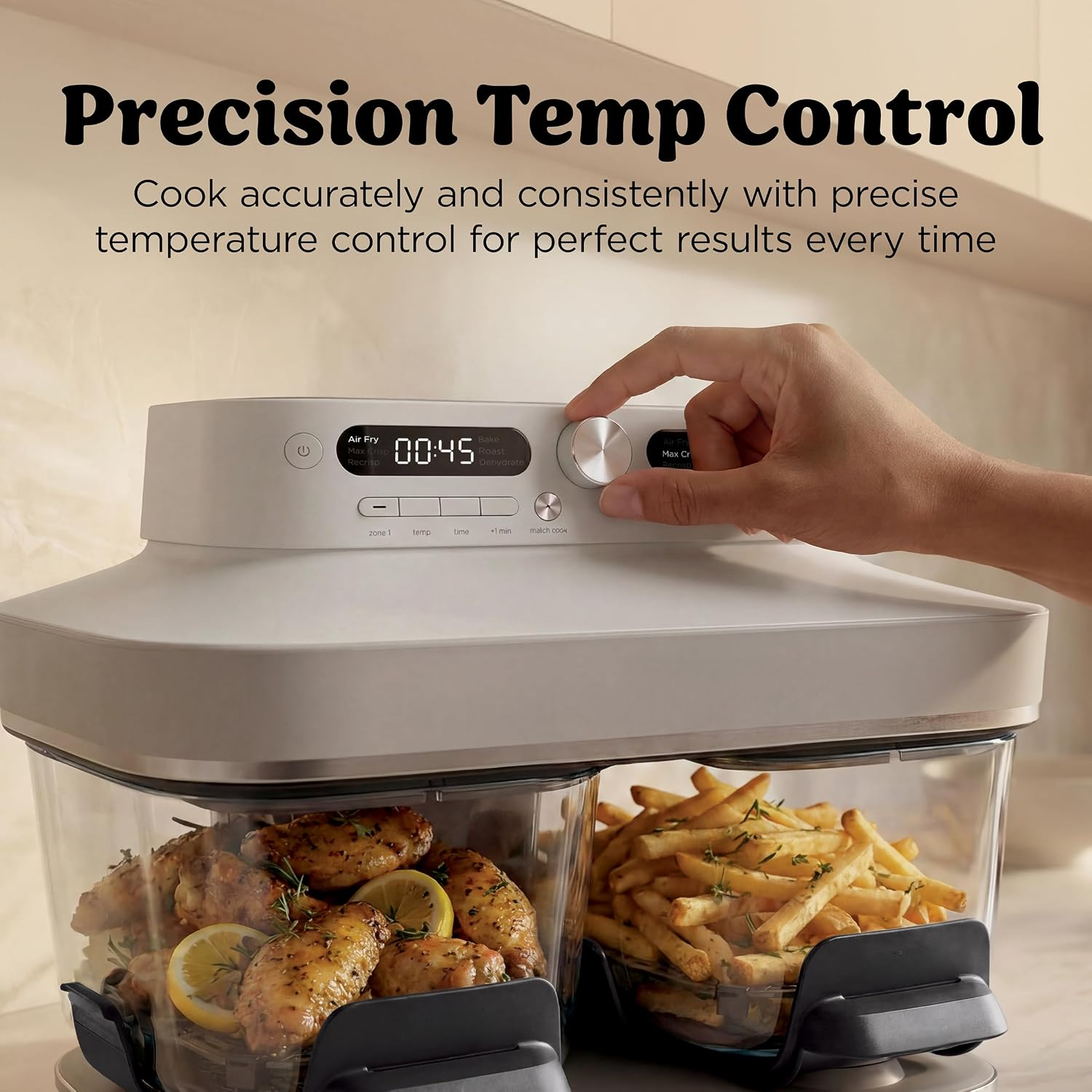 Crispi DualZone 6-in-1 Glass Air Fryer | With Nontoxic, 2x 4qt Containers & Lids | Microwave, Freezer, Dishwasher Safe | 450°F Max Temp | 1785 Watt |