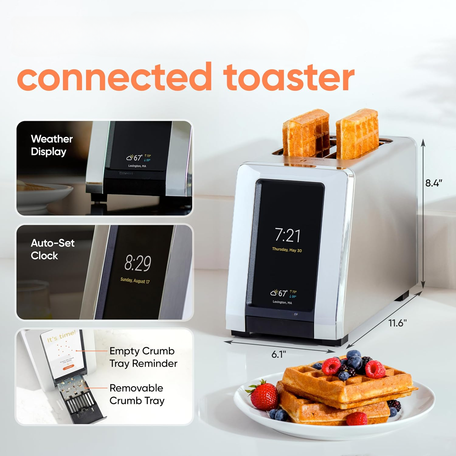 Touchscreen Smart Toaster + Toastie Press – Choose from 6 Bread Types.