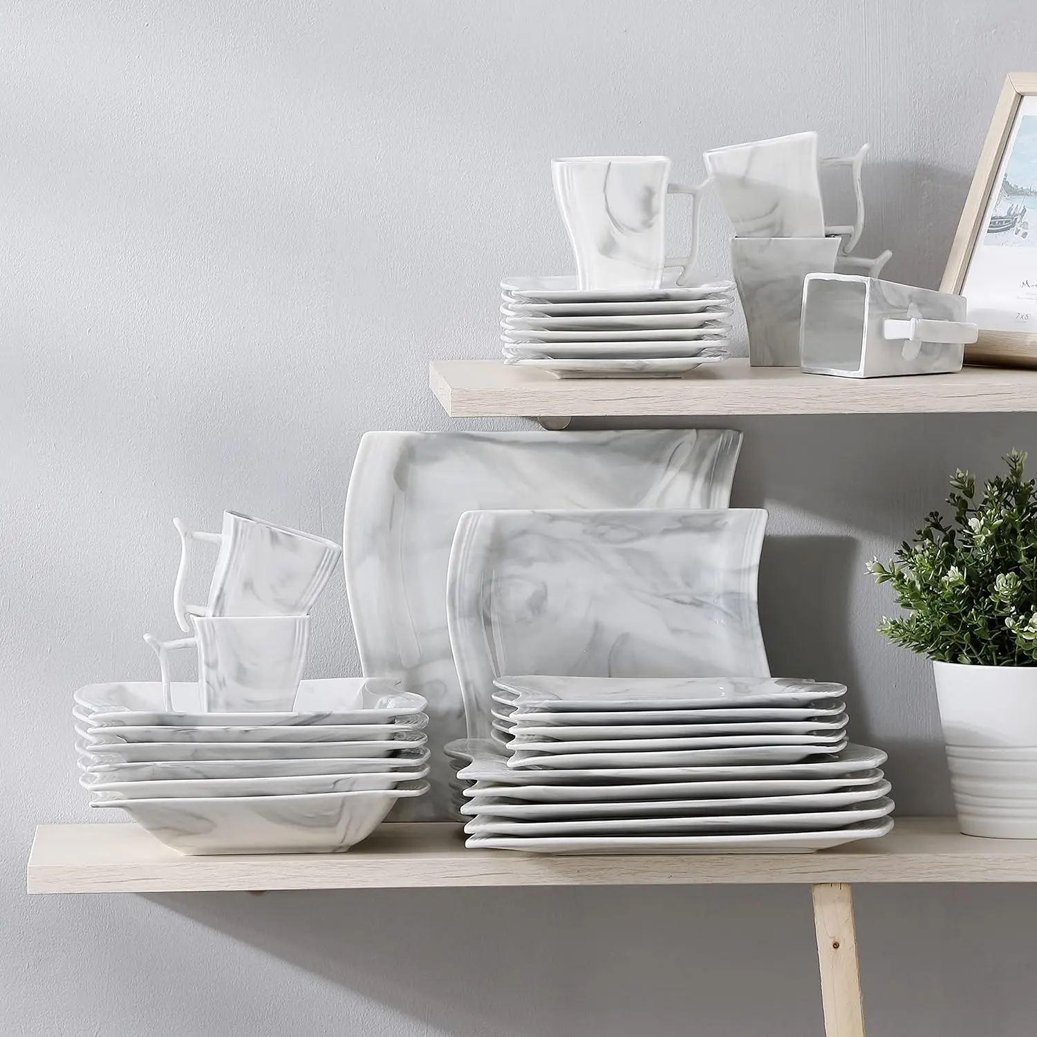 Square Dinnerware Set for 6 - Modern Porcelain