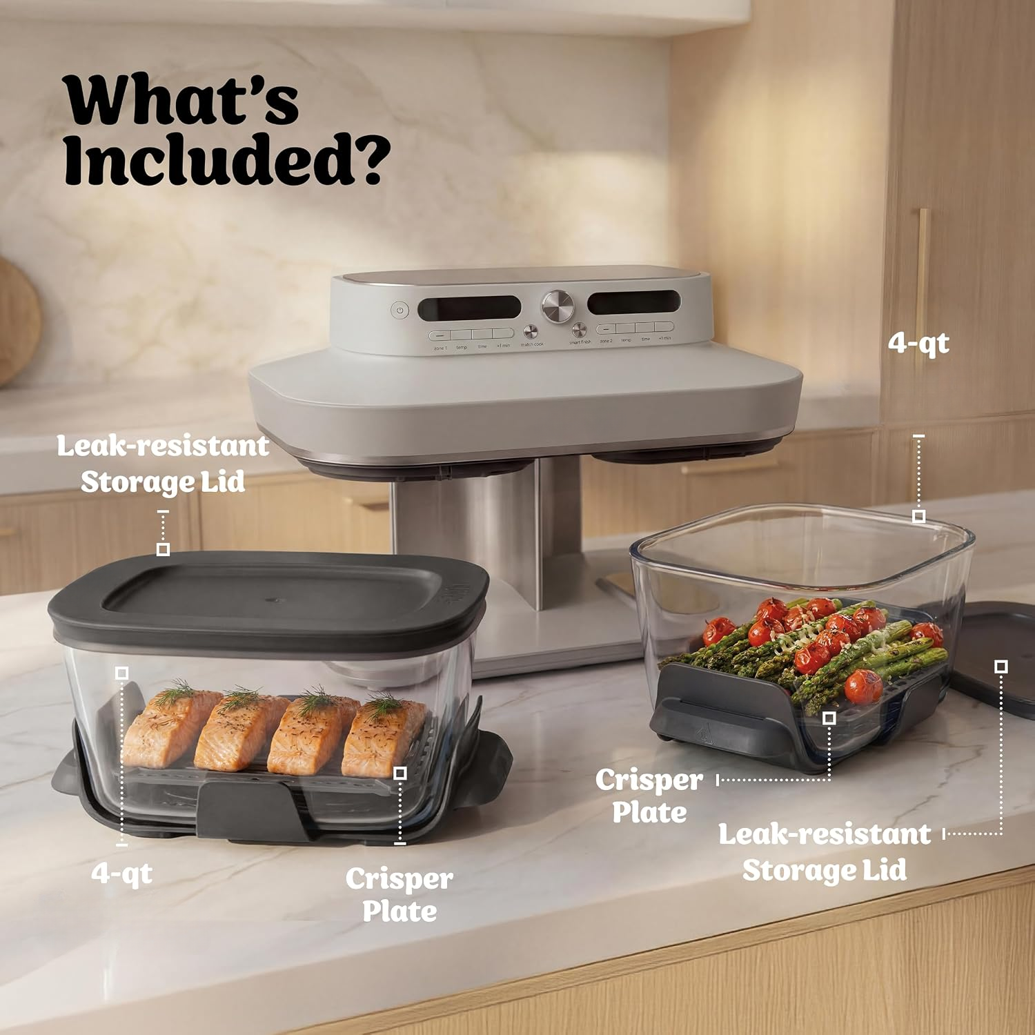 Crispi DualZone 6-in-1 Glass Air Fryer | With Nontoxic, 2x 4qt Containers & Lids | Microwave, Freezer, Dishwasher Safe | 450°F Max Temp | 1785 Watt |