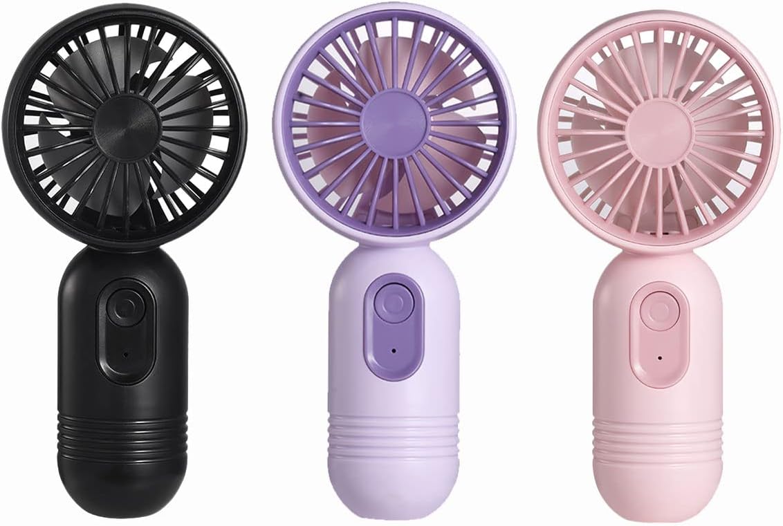 Mini Portable Fan 3 Pack, Cute Handheld Battery Operated Lightweight Small Personal Fan with 3 Speeds and USB Rechargeable Eyelash Fans for Stylish Girl Kids Women Men Office Outdoor Travel Camping