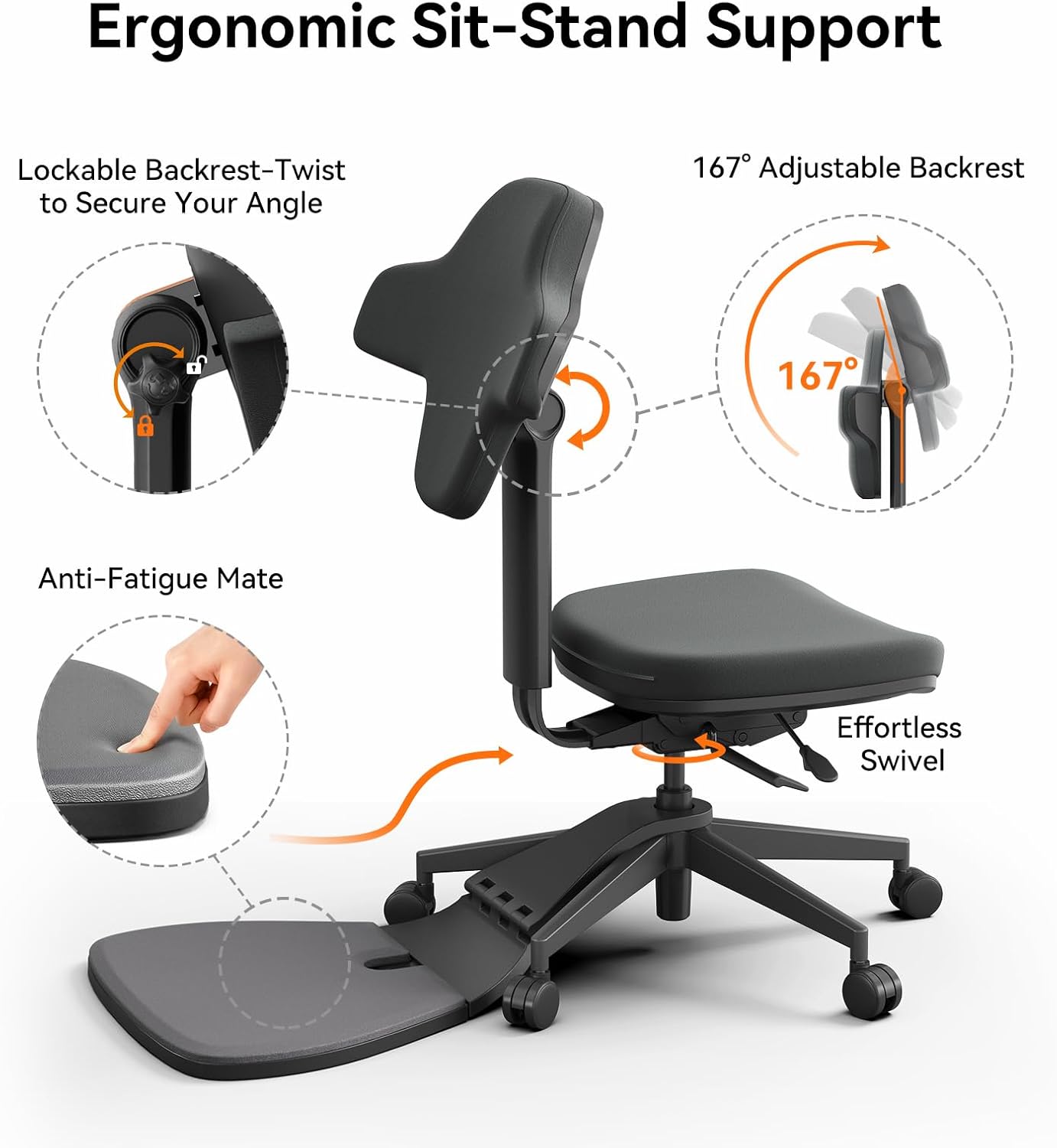 Standing Desk Chair, 6-in-1 Ergonomic Standing Mate Chair.