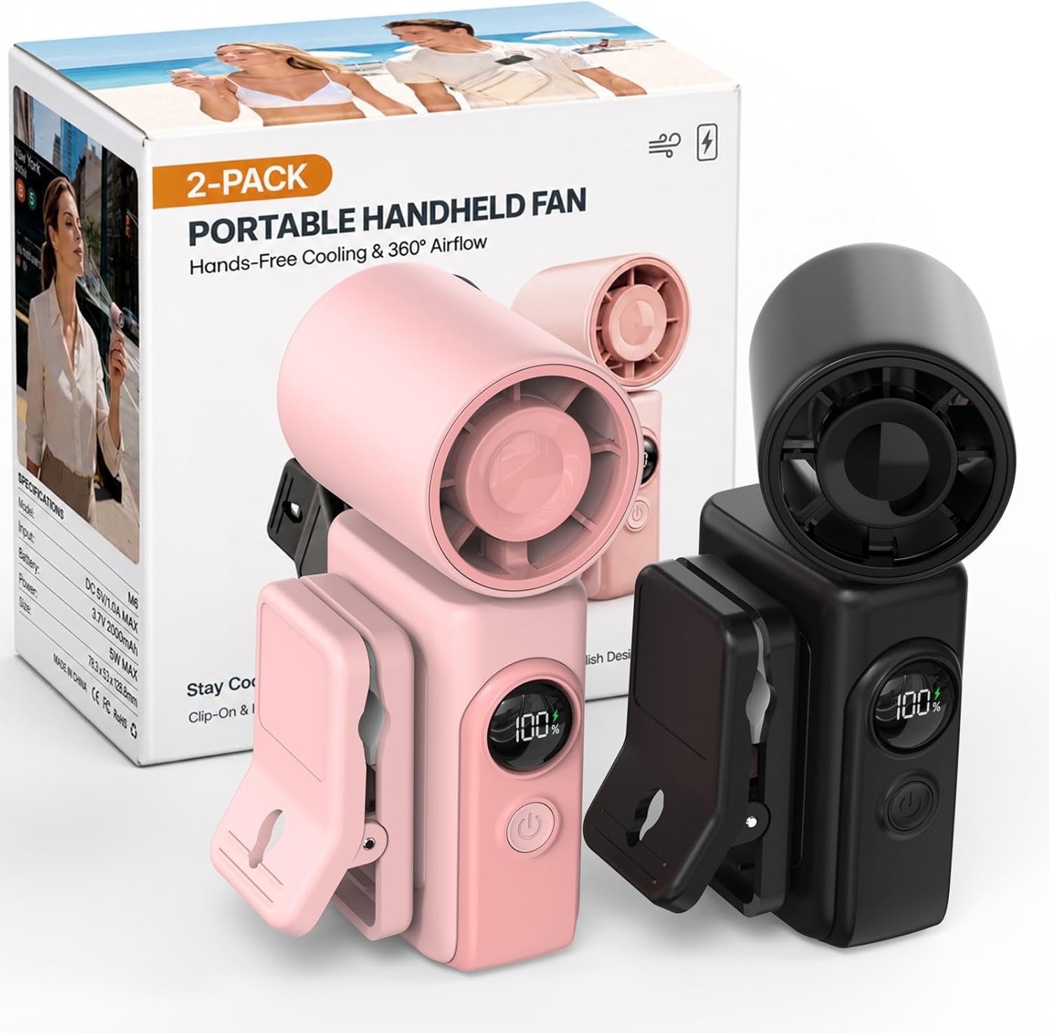 Clip-On Portable Fan, 13500 RPM High-Speed Rechargeable Handheld Mini Fan, LED Display, 360° Rotating Detachable Clip, Stroller Fan for Baby, Travel Essentials, Summer Gifts for Women and Men