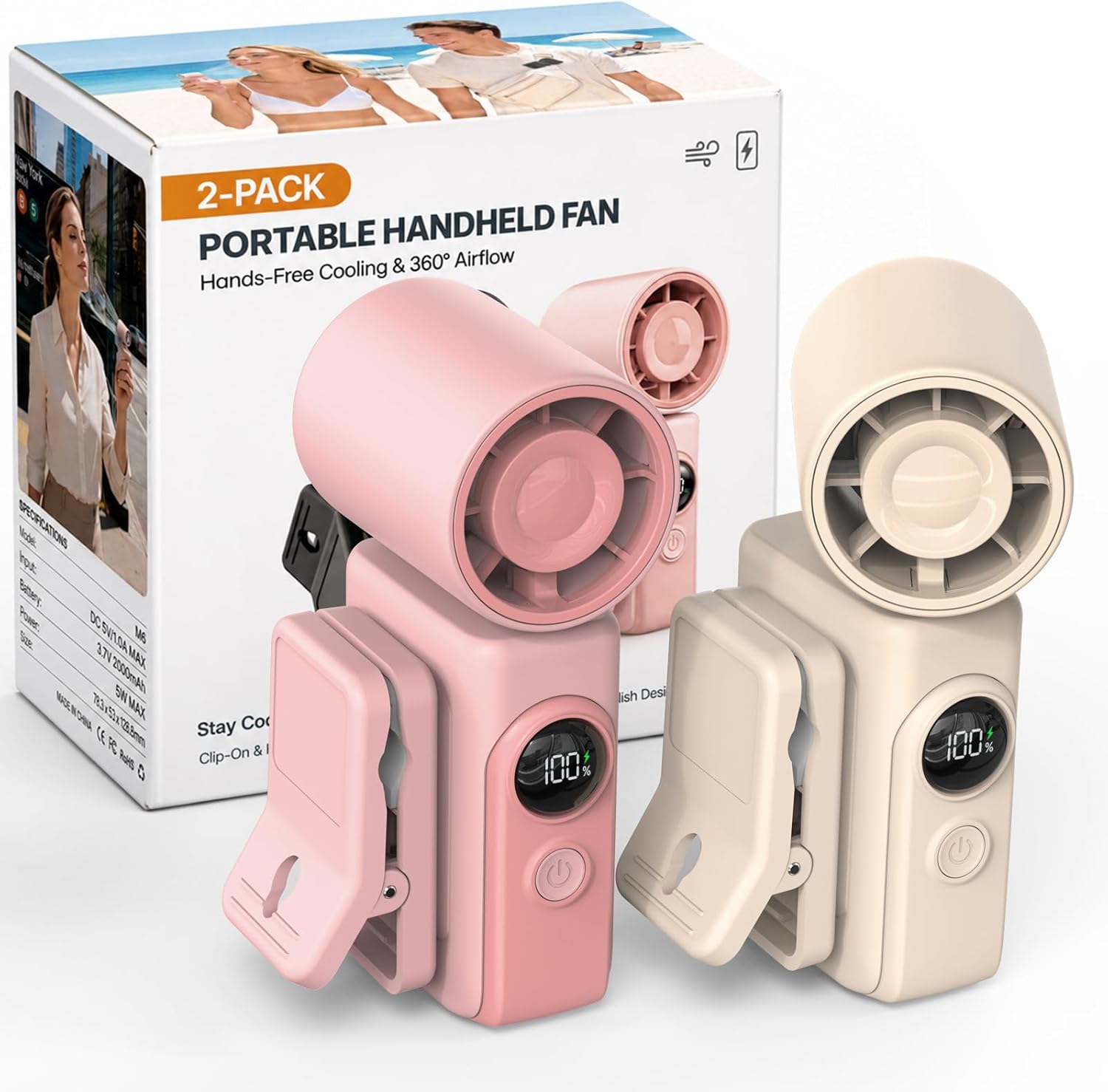 Clip-On Portable Fan, 13500 RPM High-Speed Rechargeable Handheld Mini Fan, LED Display, 360° Rotating Detachable Clip, Stroller Fan for Baby, Travel Essentials, Summer Gifts for Women and Men