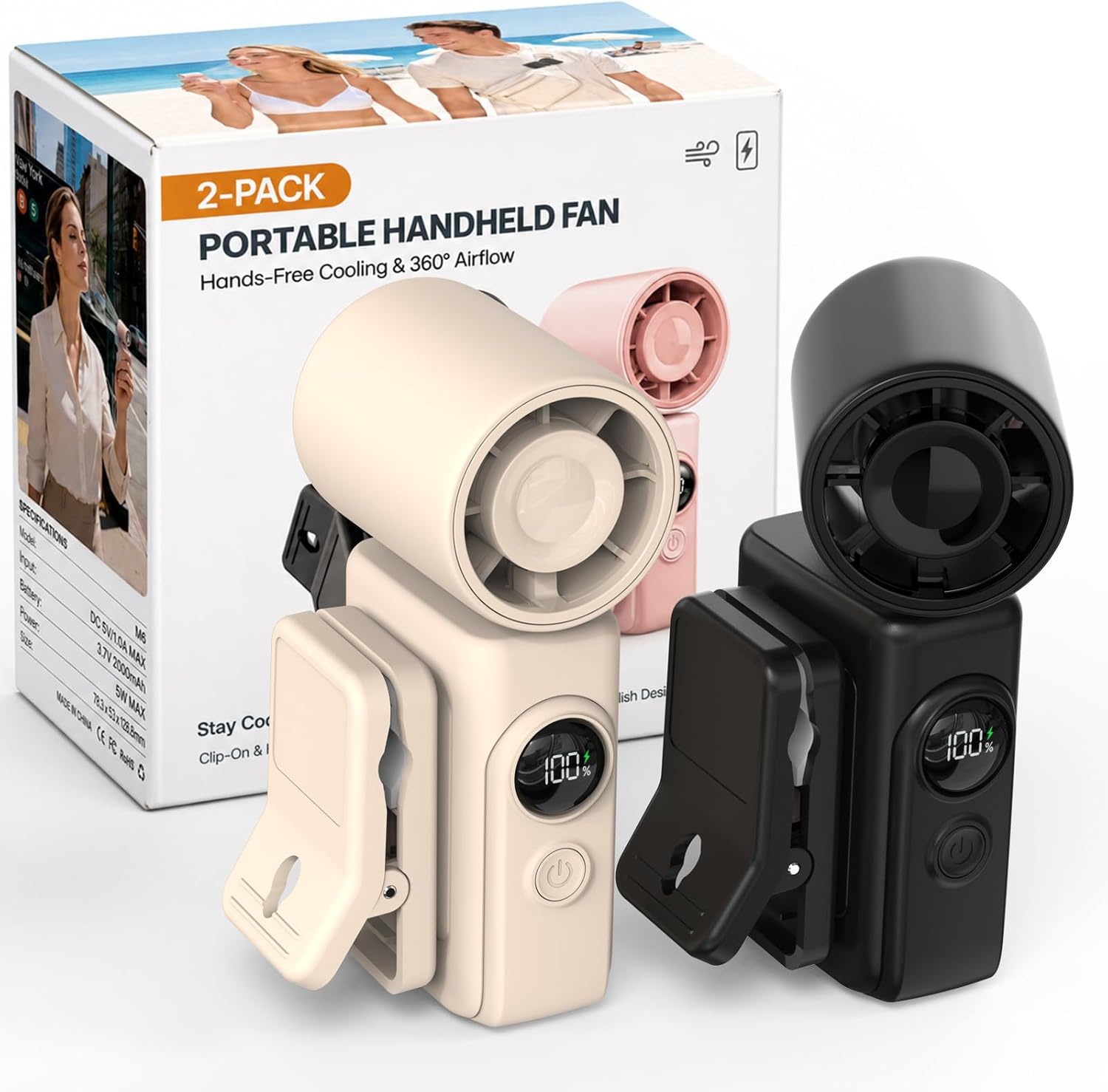 Clip-On Portable Fan, 13500 RPM High-Speed Rechargeable Handheld Mini Fan, LED Display, 360° Rotating Detachable Clip, Stroller Fan for Baby, Travel Essentials, Summer Gifts for Women and Men