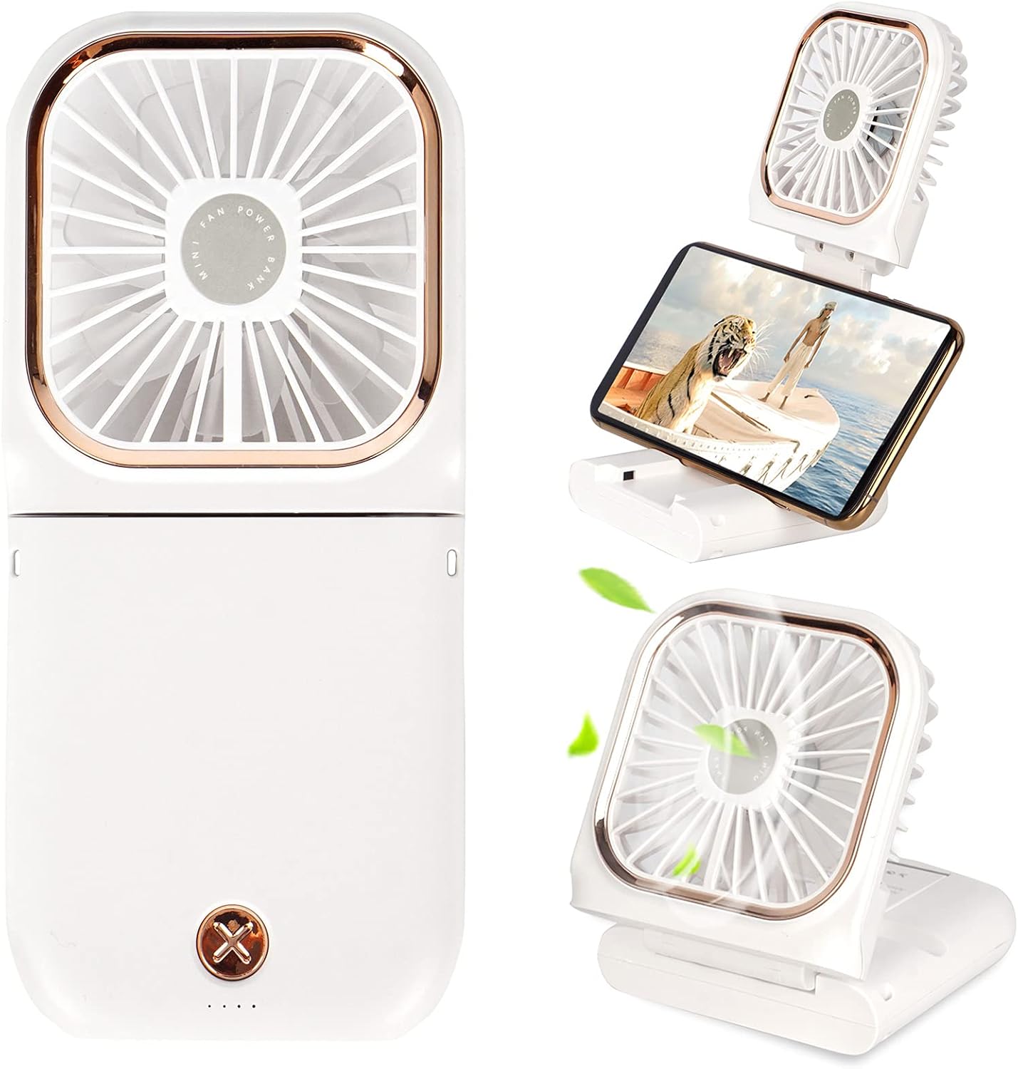 Portable Mini Fan Small Battery Operated Fan 5 in 1 as Power Bank,Phone Holder,Handheld Fan,Desk Fan, USB Rechargeable Personal Hand Fans,3000 mAh Power Bank,3 Speed Adjustable, Neck lanyard, Pink