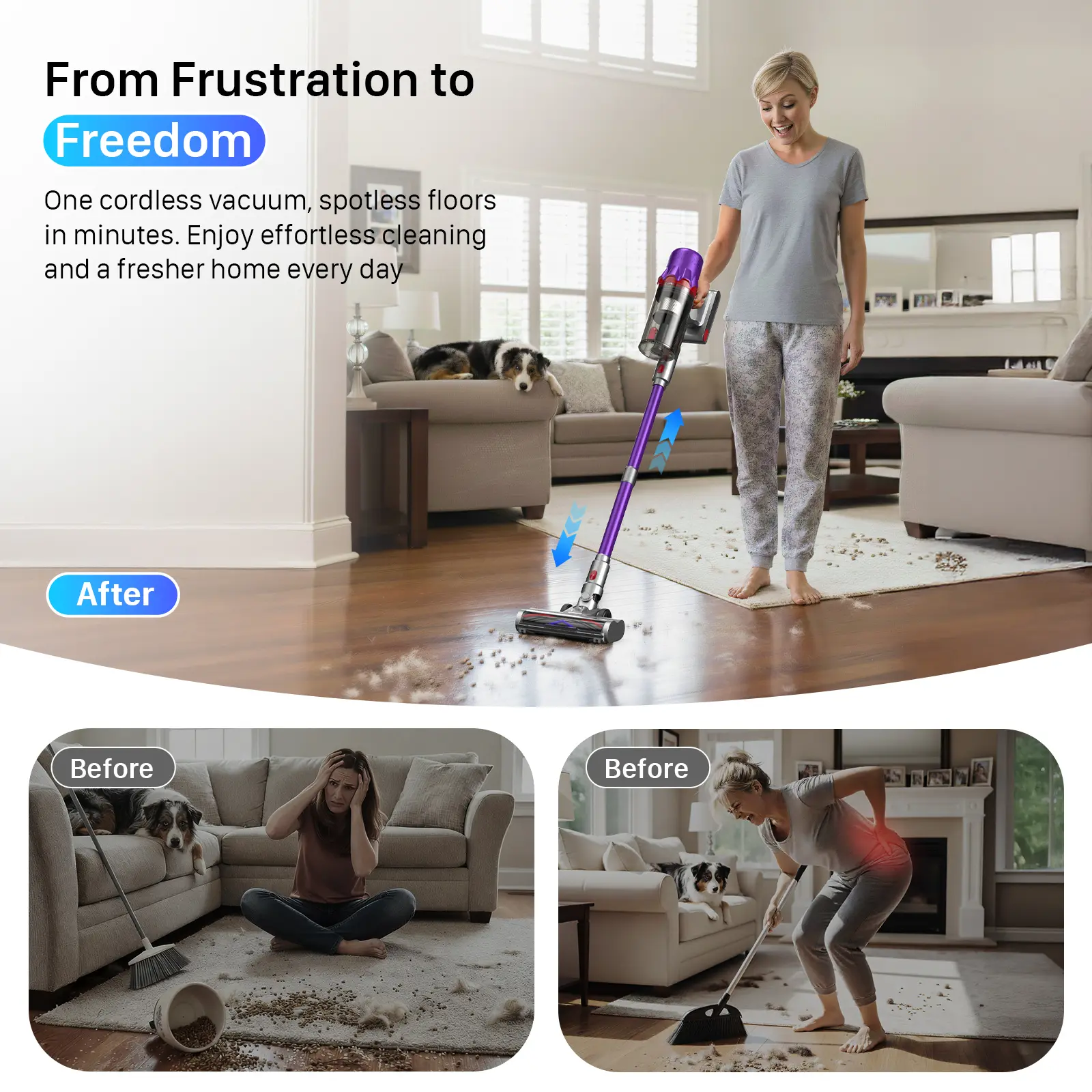 Cordless Vacuum Cleaner 45 Min Runtime, Powerful 180W Suction