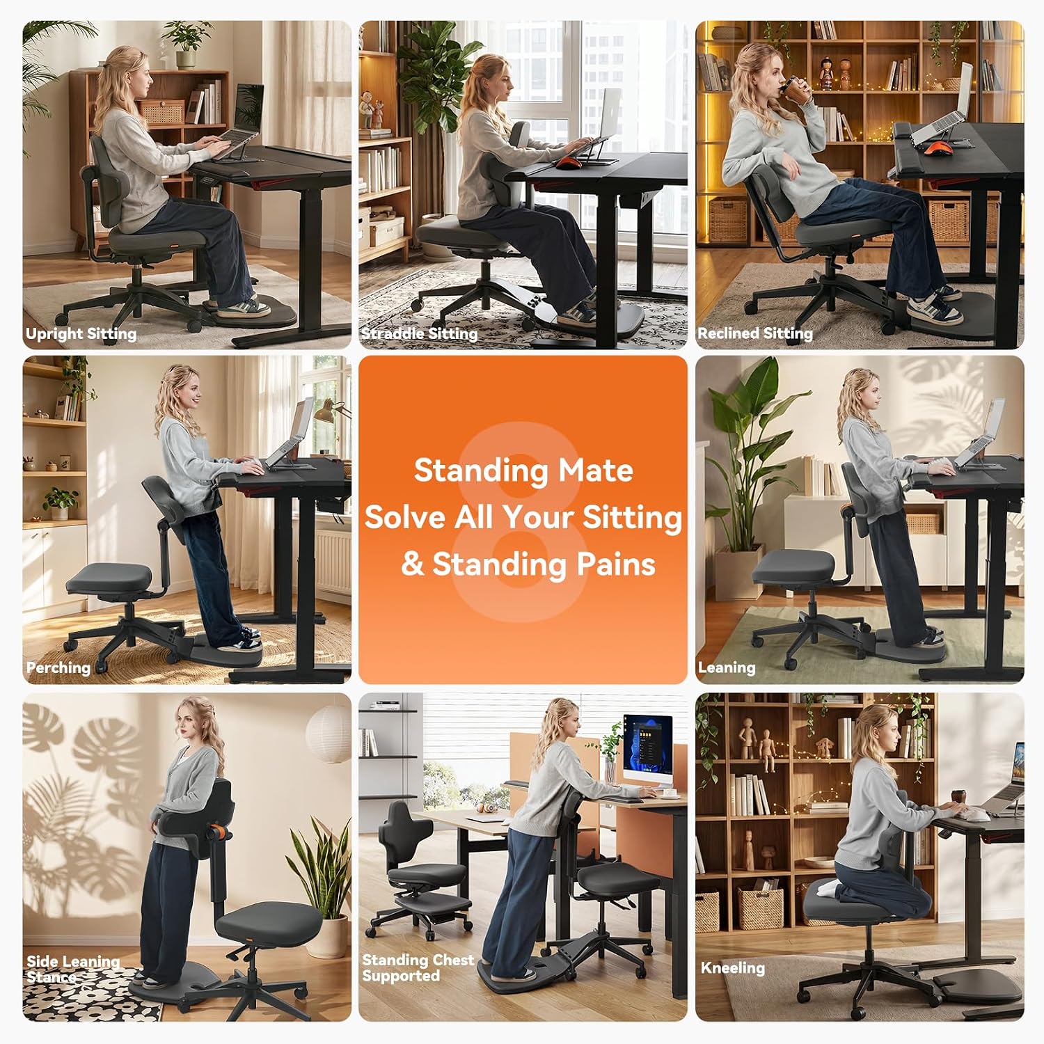 Standing Desk Chair, 6-in-1 Ergonomic Standing Mate Chair.
