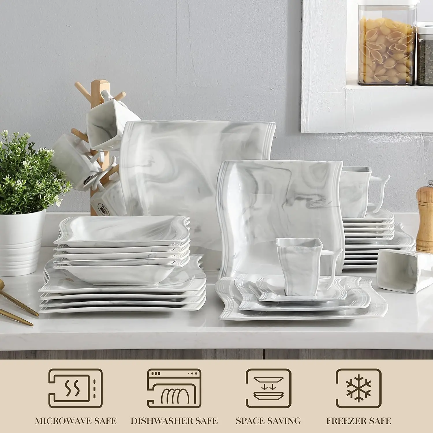Square Dinnerware Set for 6 - Modern Porcelain