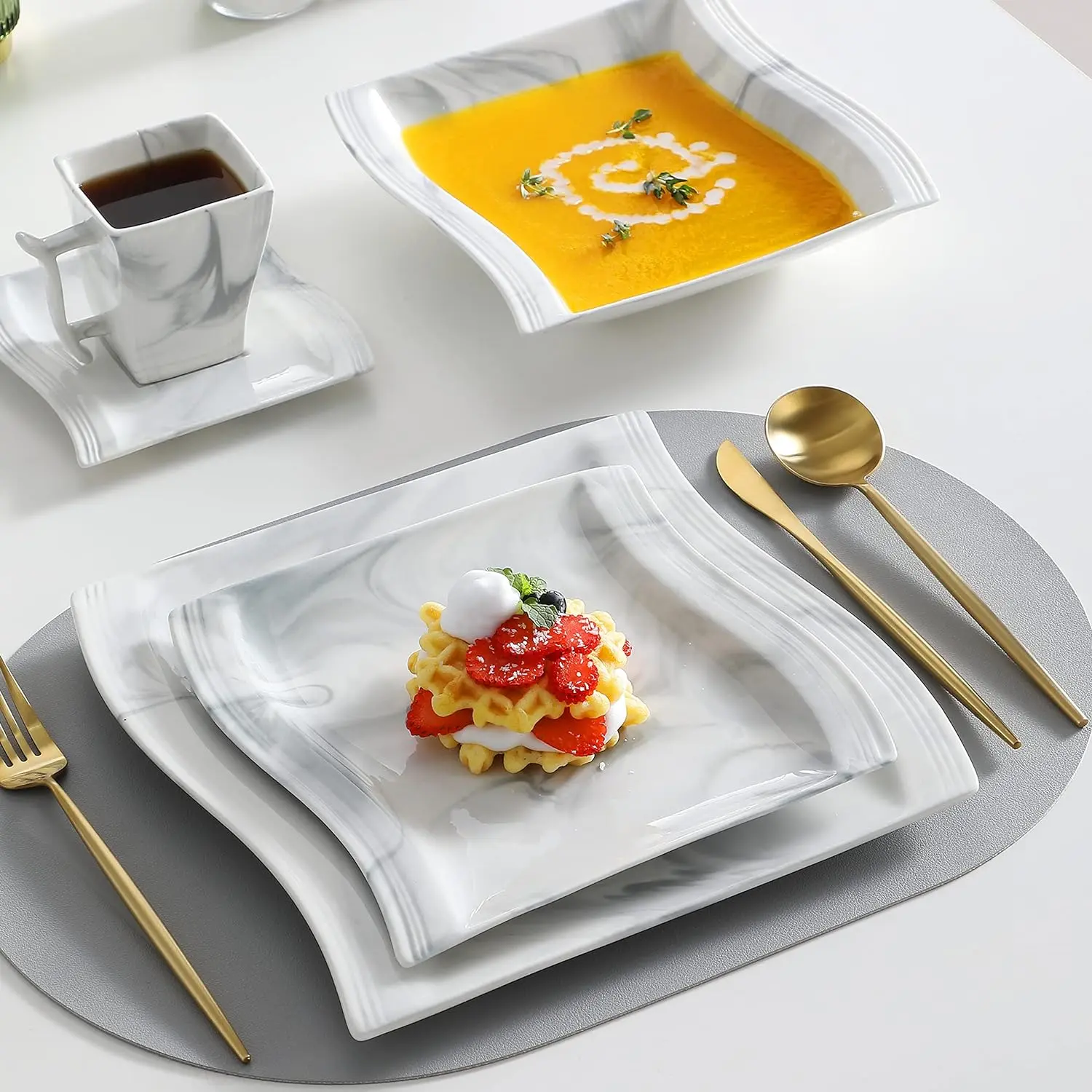 Square Dinnerware Set for 6 - Modern Porcelain