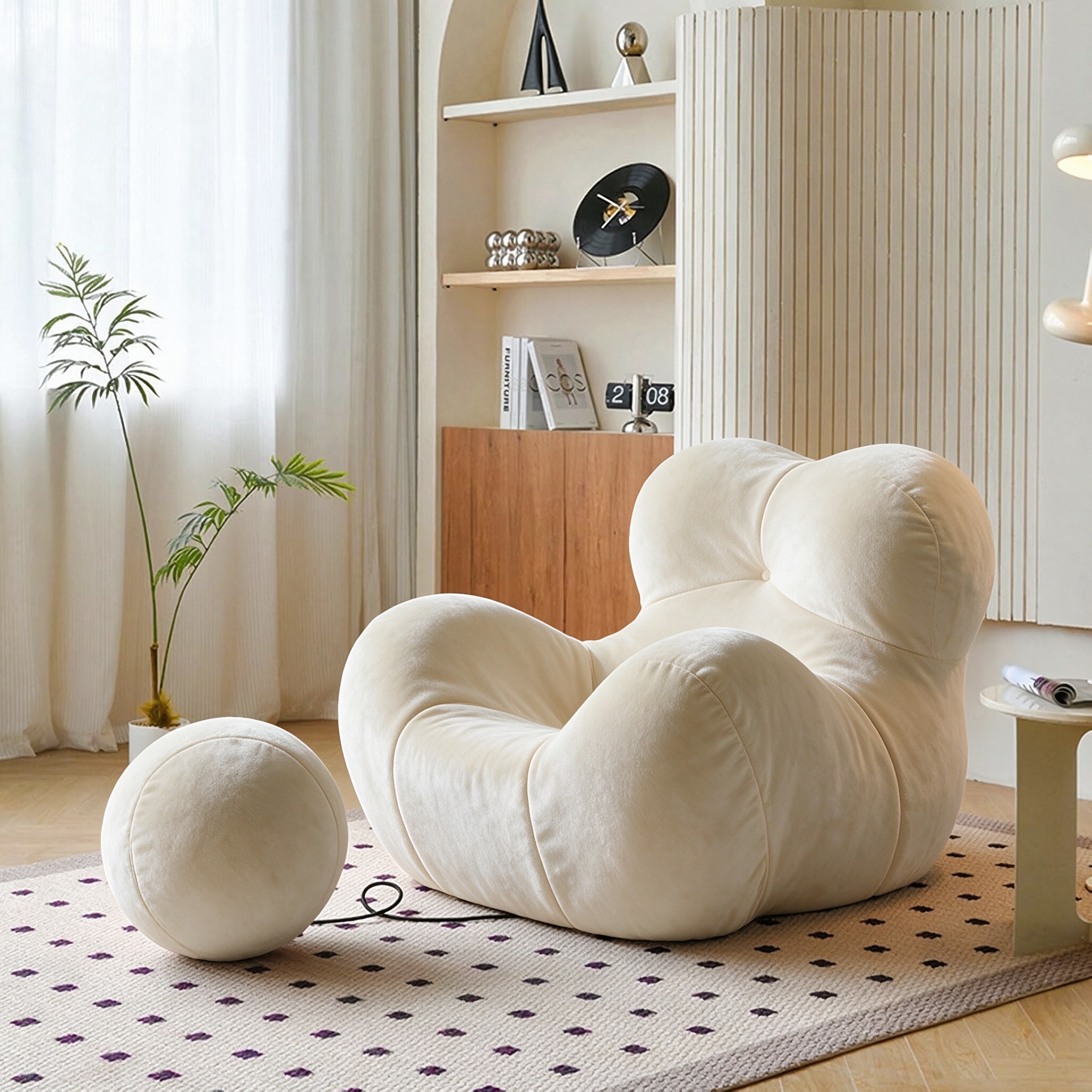 Modern Living Room Accent Chair with Round Ottoman.