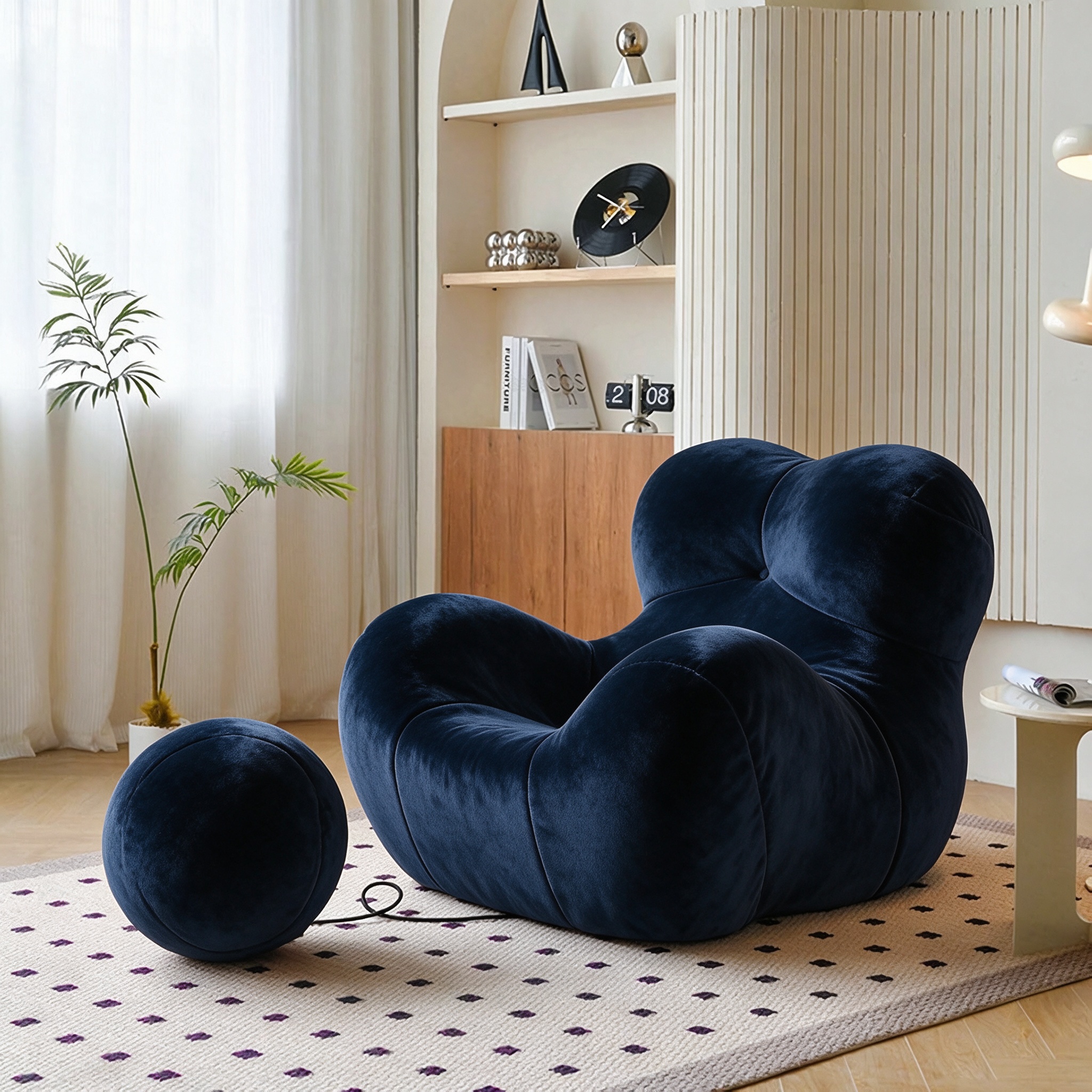 Modern Living Room Accent Chair with Round Ottoman.