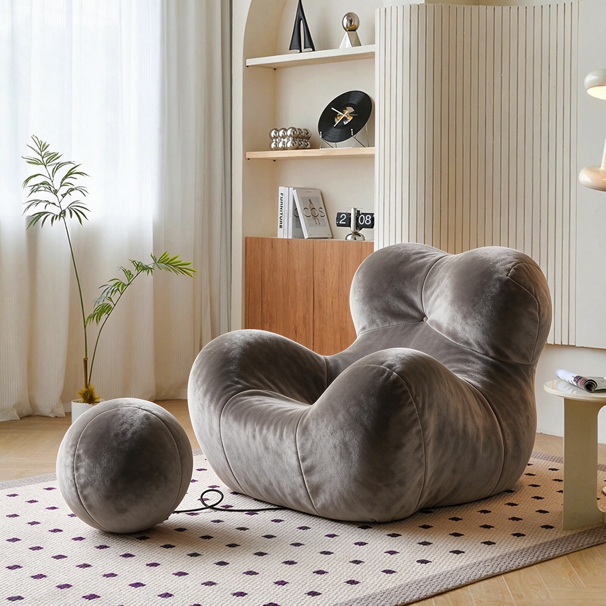 Modern Living Room Accent Chair with Round Ottoman.