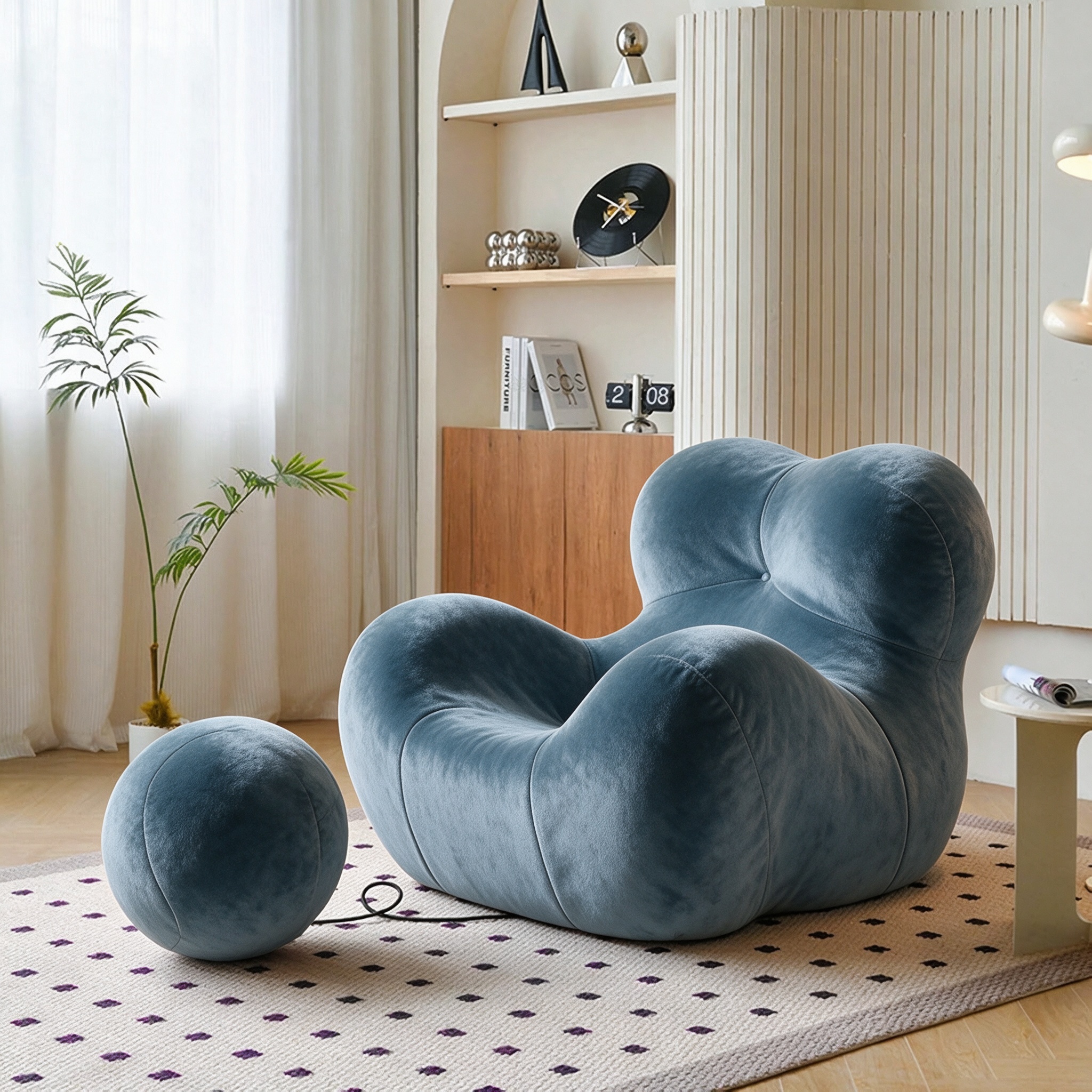 Modern Living Room Accent Chair with Round Ottoman.