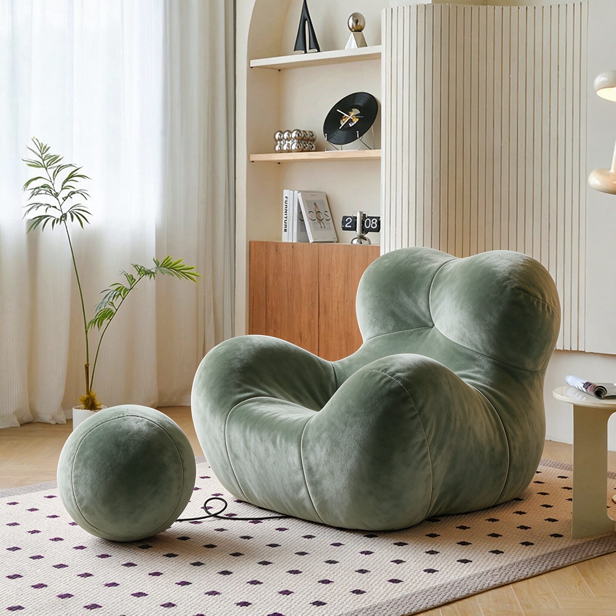 Modern Living Room Accent Chair with Round Ottoman.