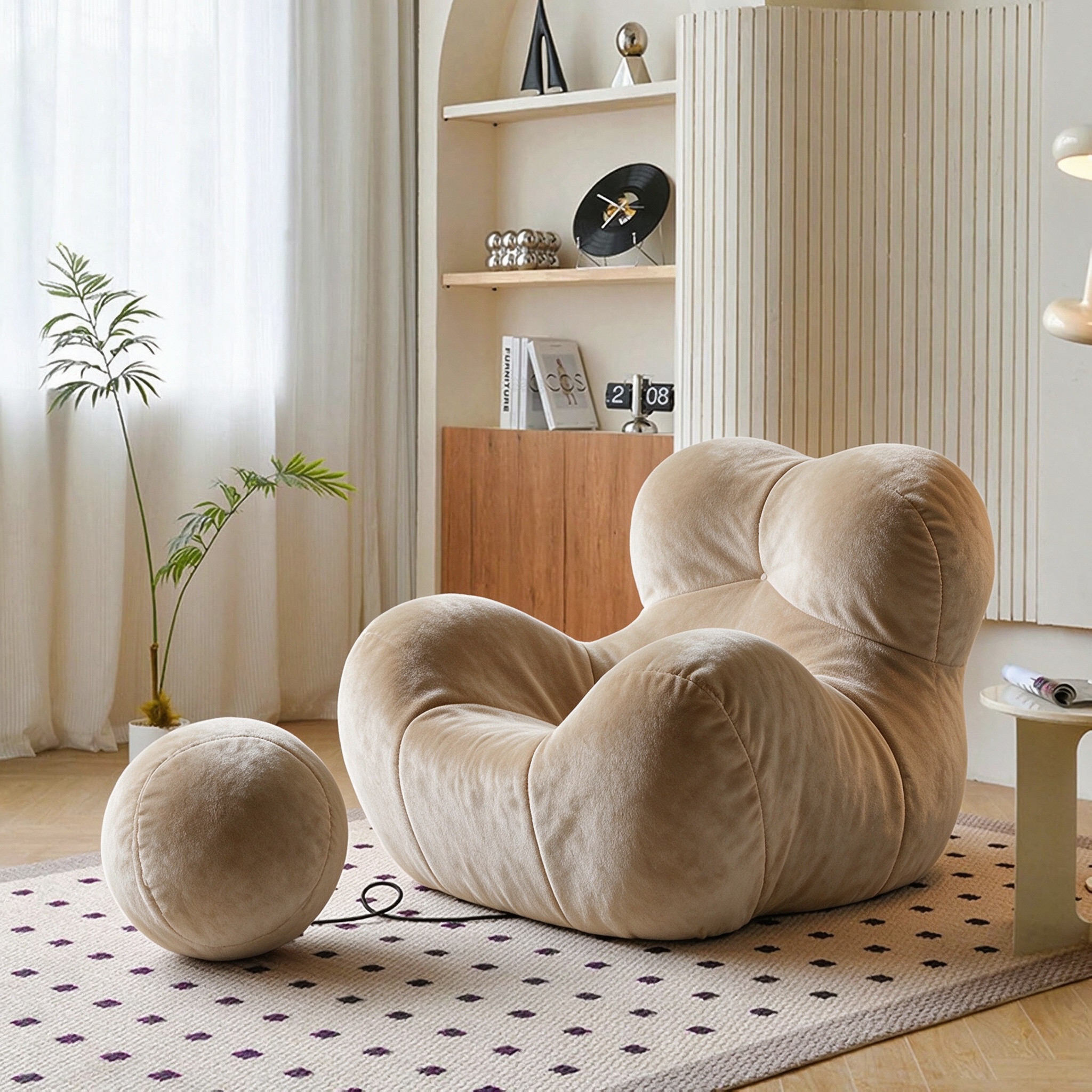 Modern Living Room Accent Chair with Round Ottoman.