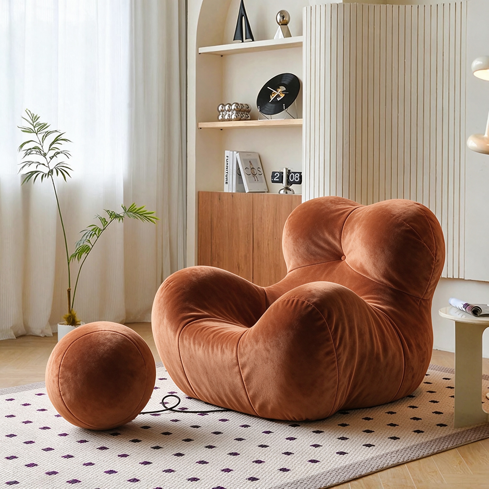 Modern Living Room Accent Chair with Round Ottoman.