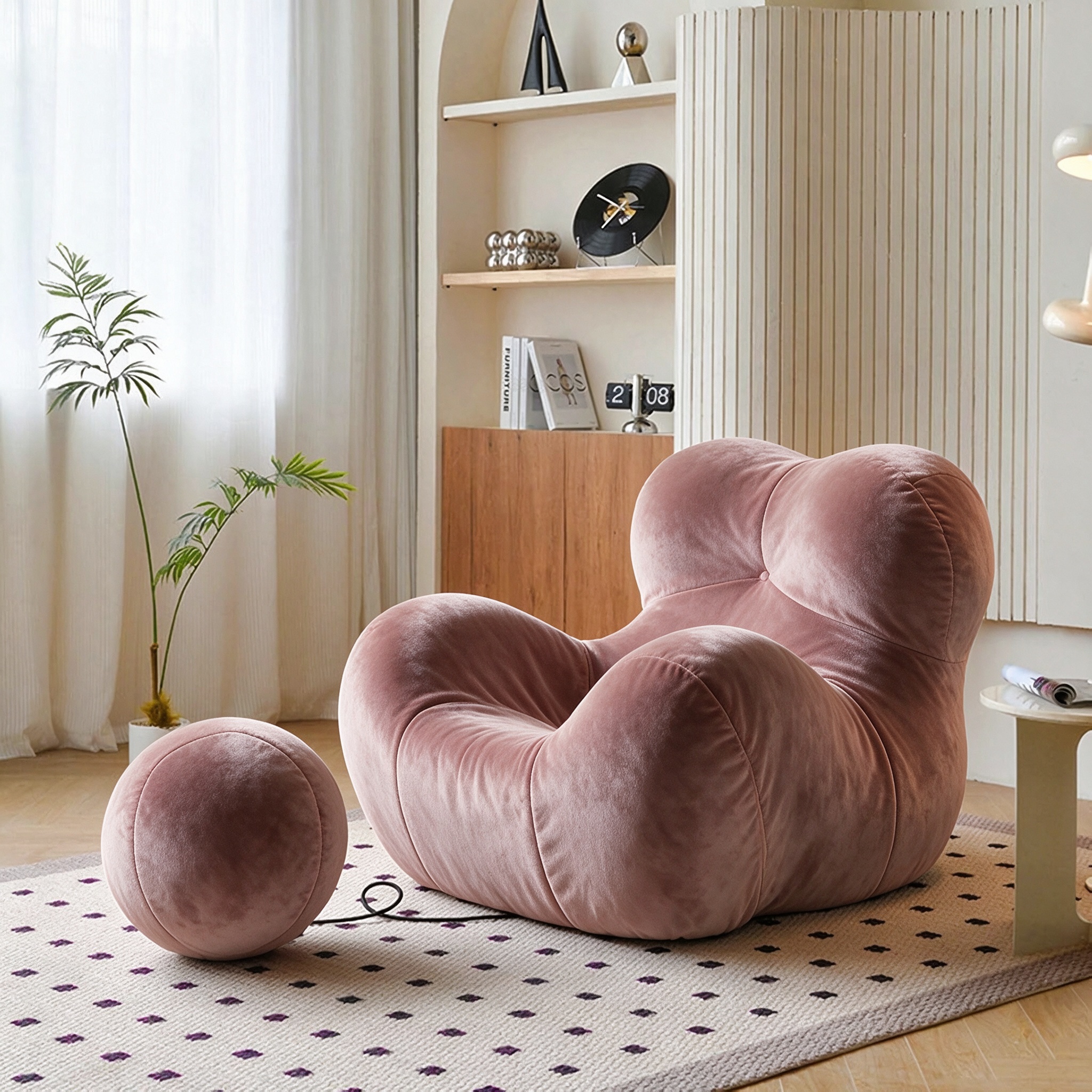 Modern Living Room Accent Chair with Round Ottoman.