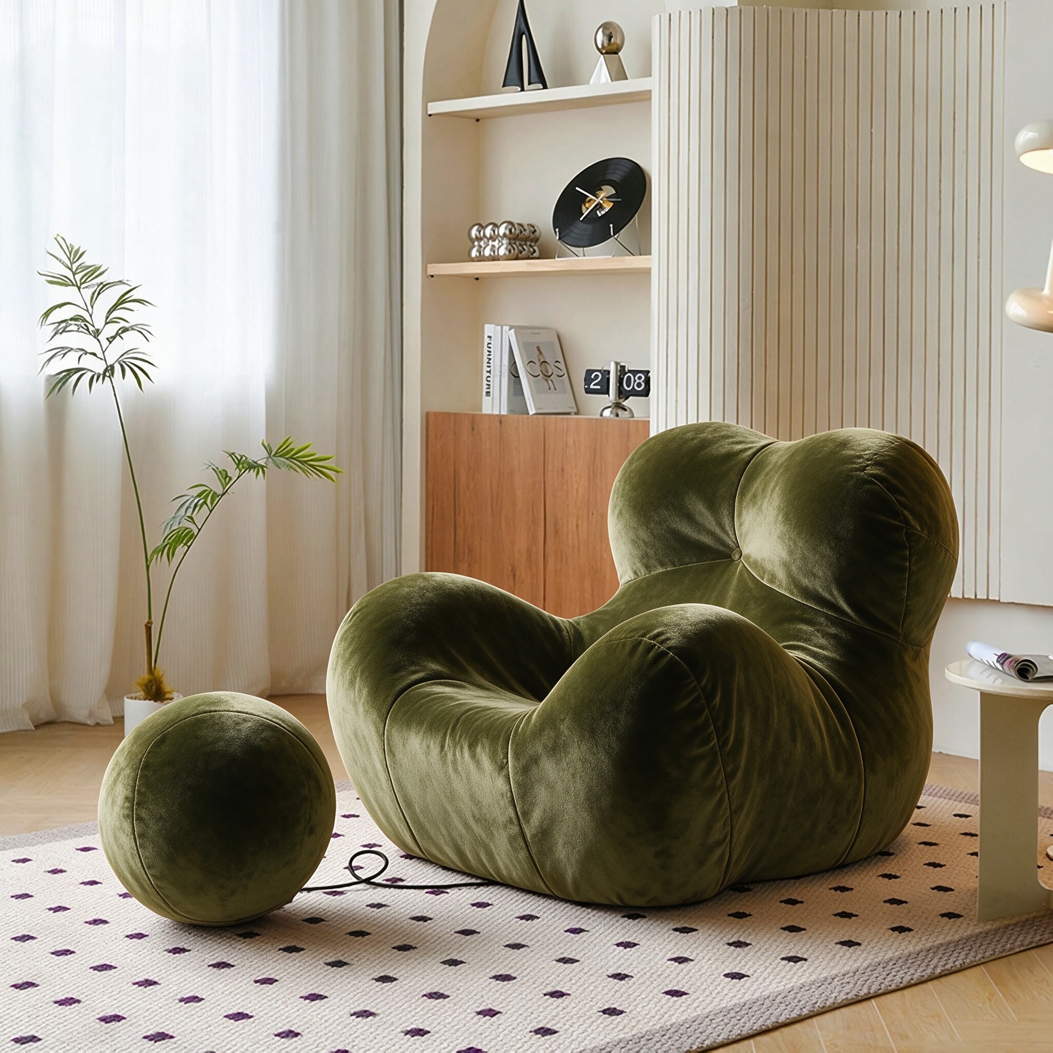 Modern Living Room Accent Chair with Round Ottoman.