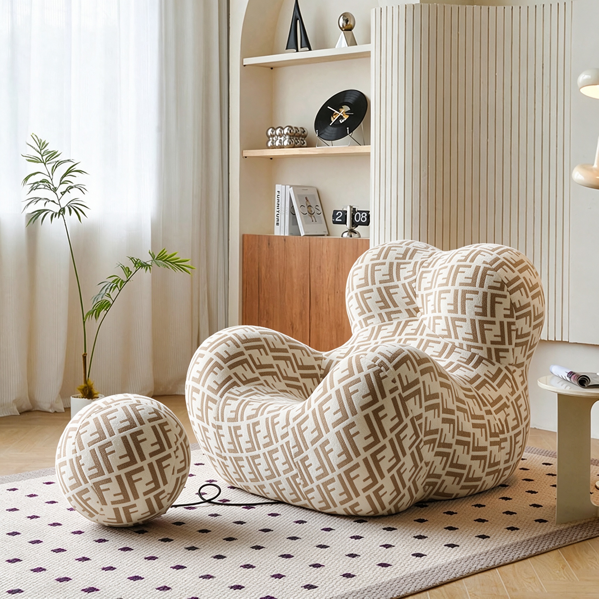 Modern Living Room Accent Chair with Round Ottoman.