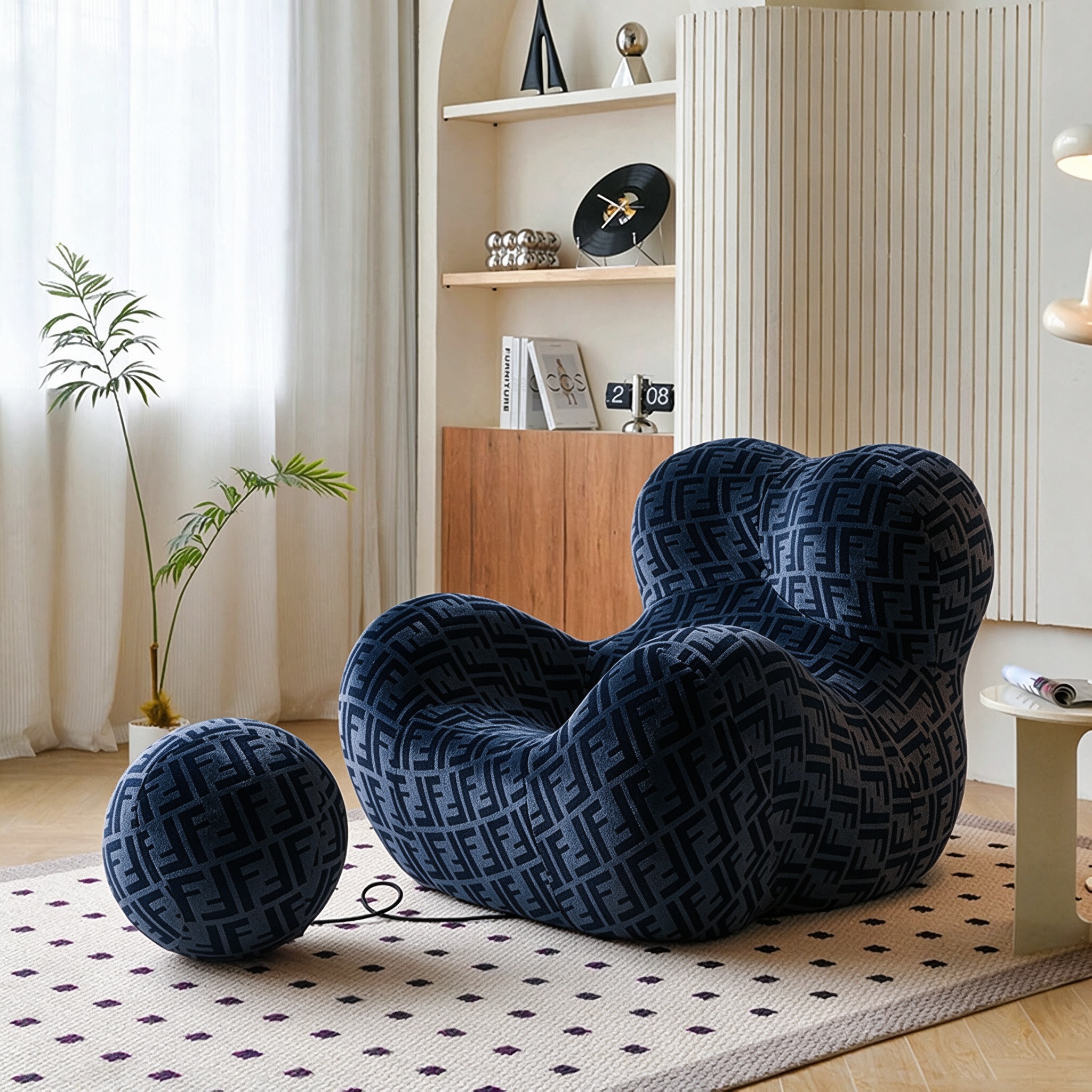 Modern Living Room Accent Chair with Round Ottoman.