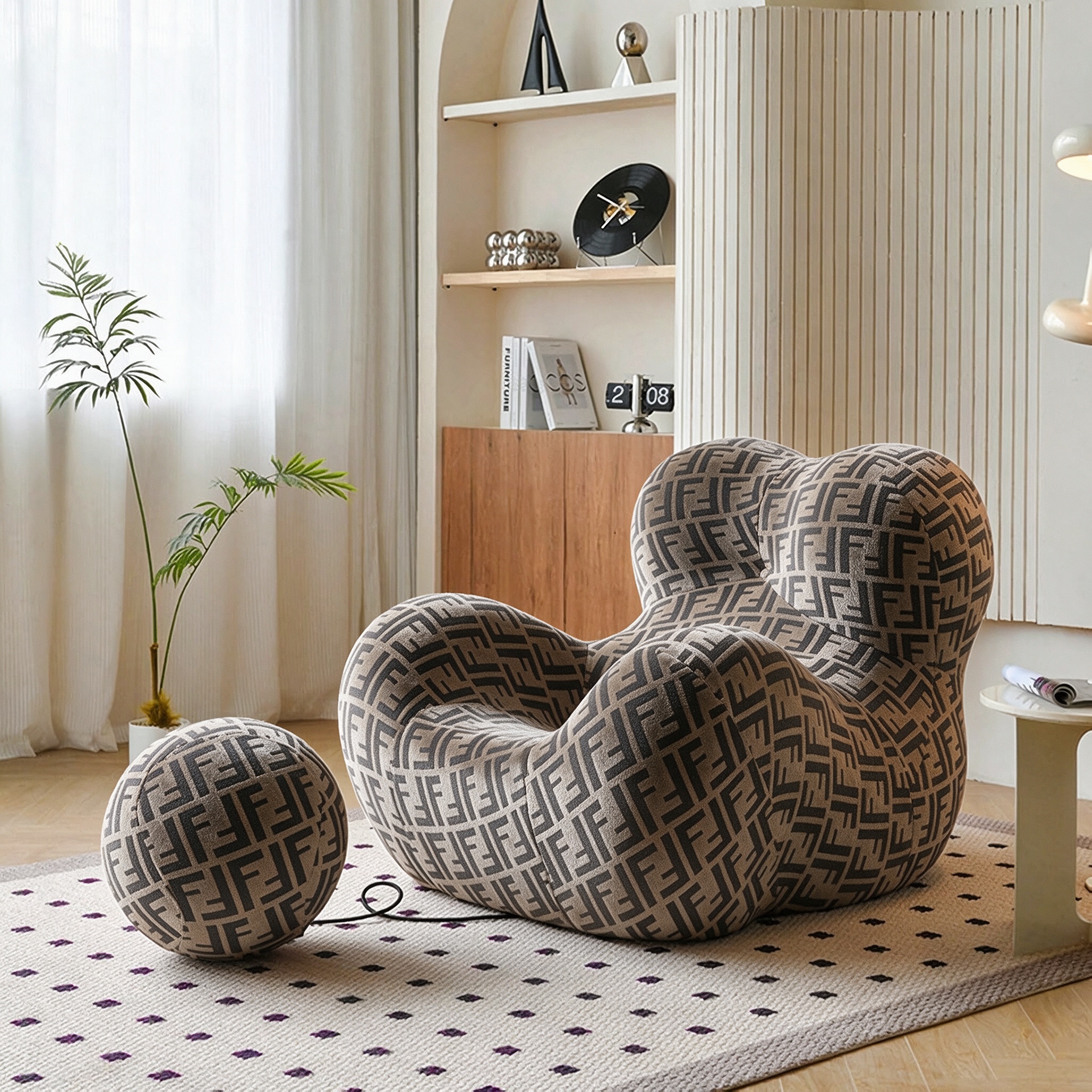 Modern Living Room Accent Chair with Round Ottoman.