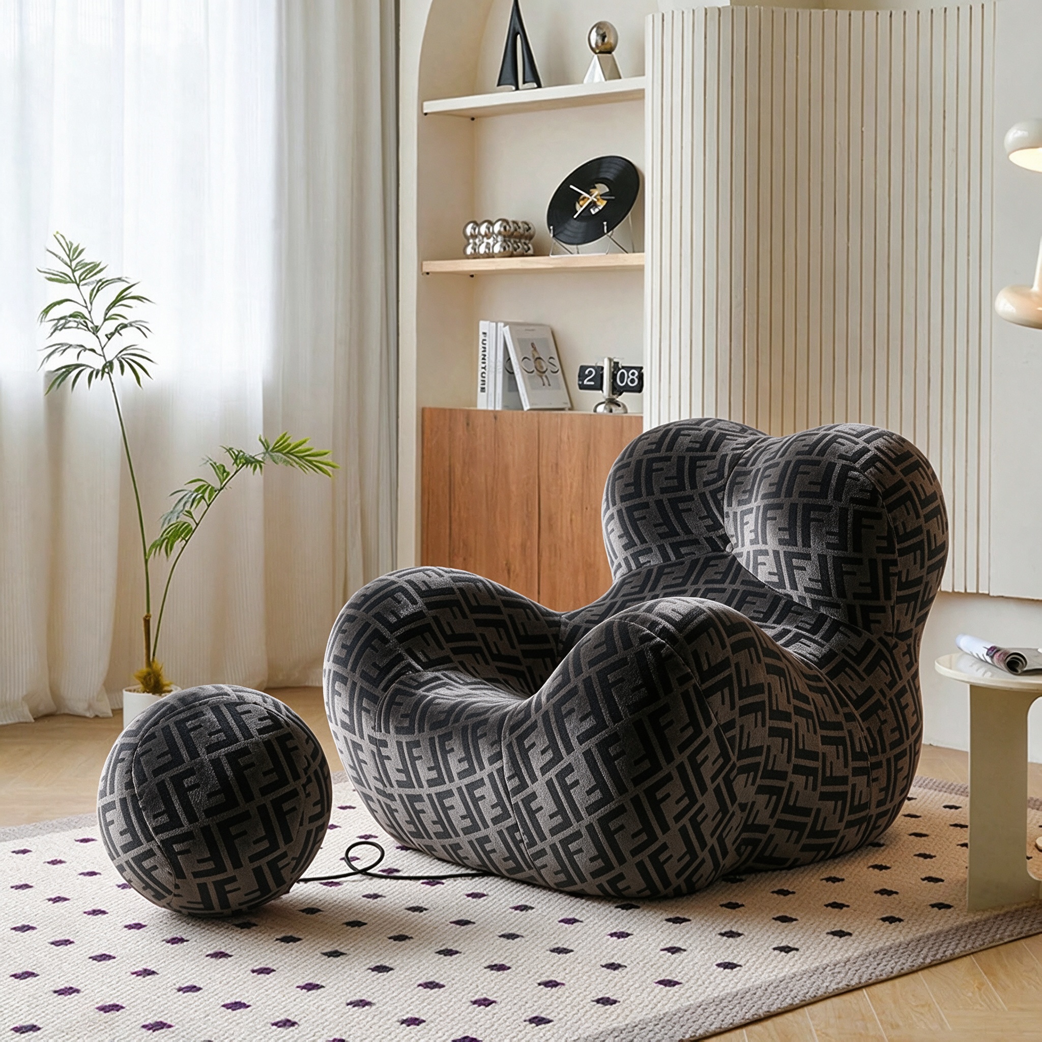 Modern Living Room Accent Chair with Round Ottoman.