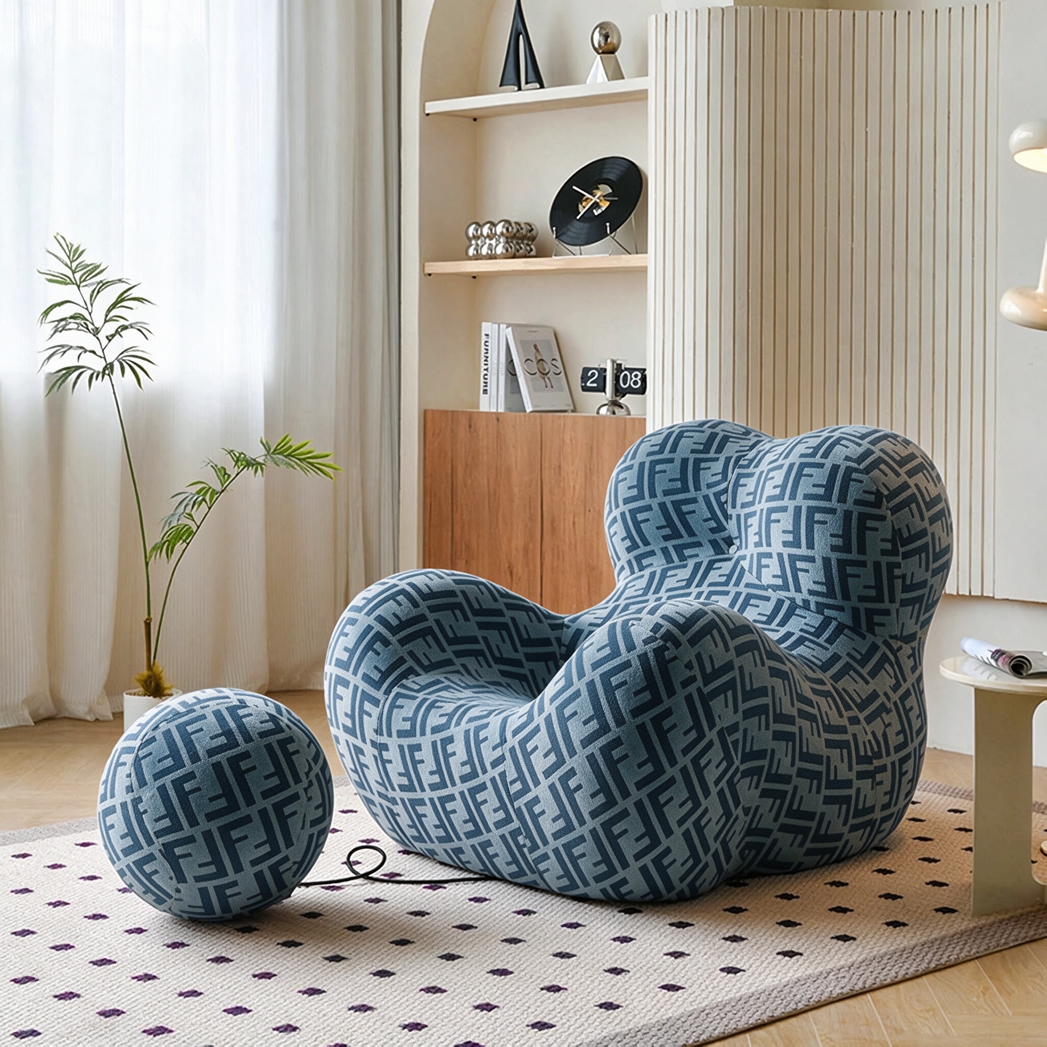 Modern Living Room Accent Chair with Round Ottoman.