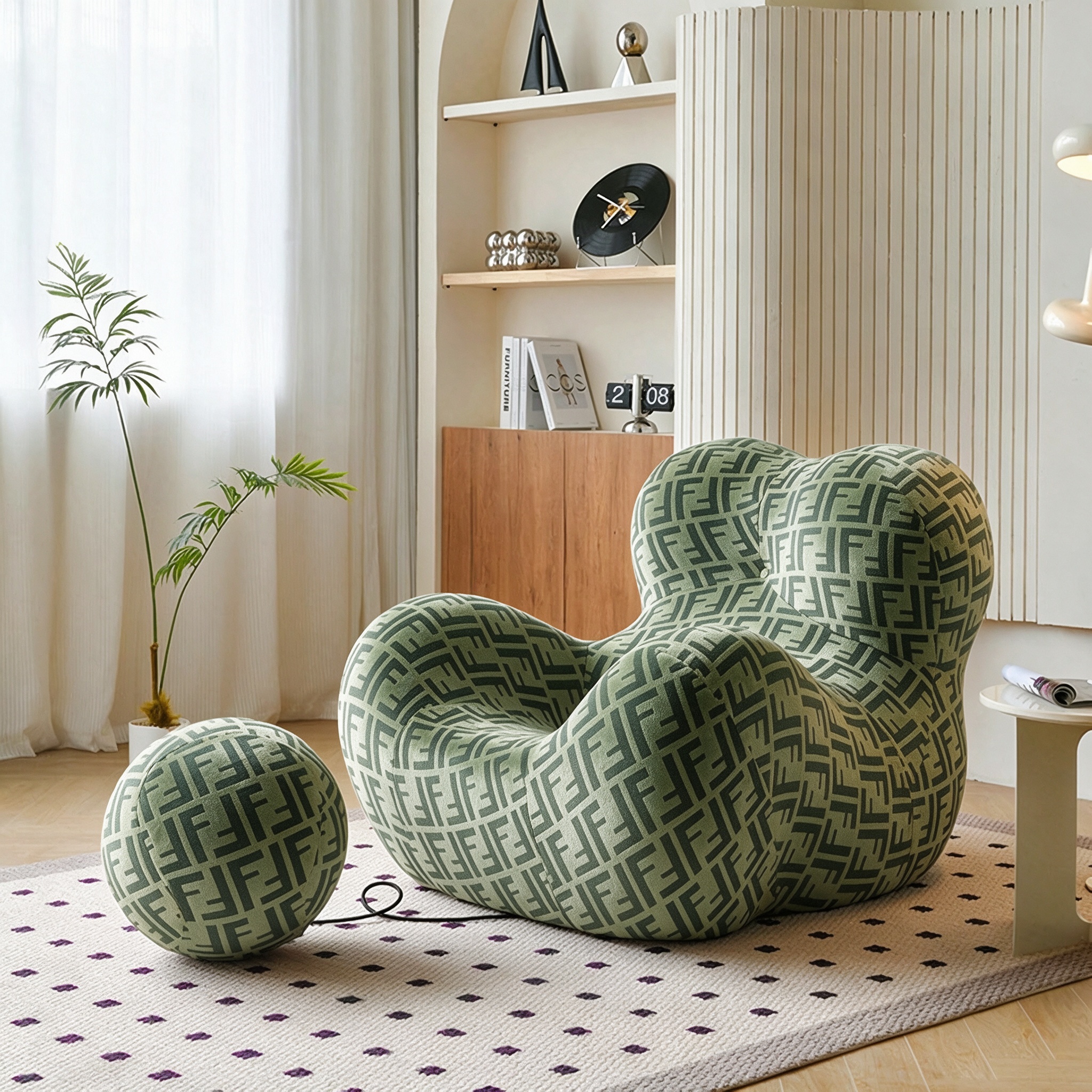 Modern Living Room Accent Chair with Round Ottoman.