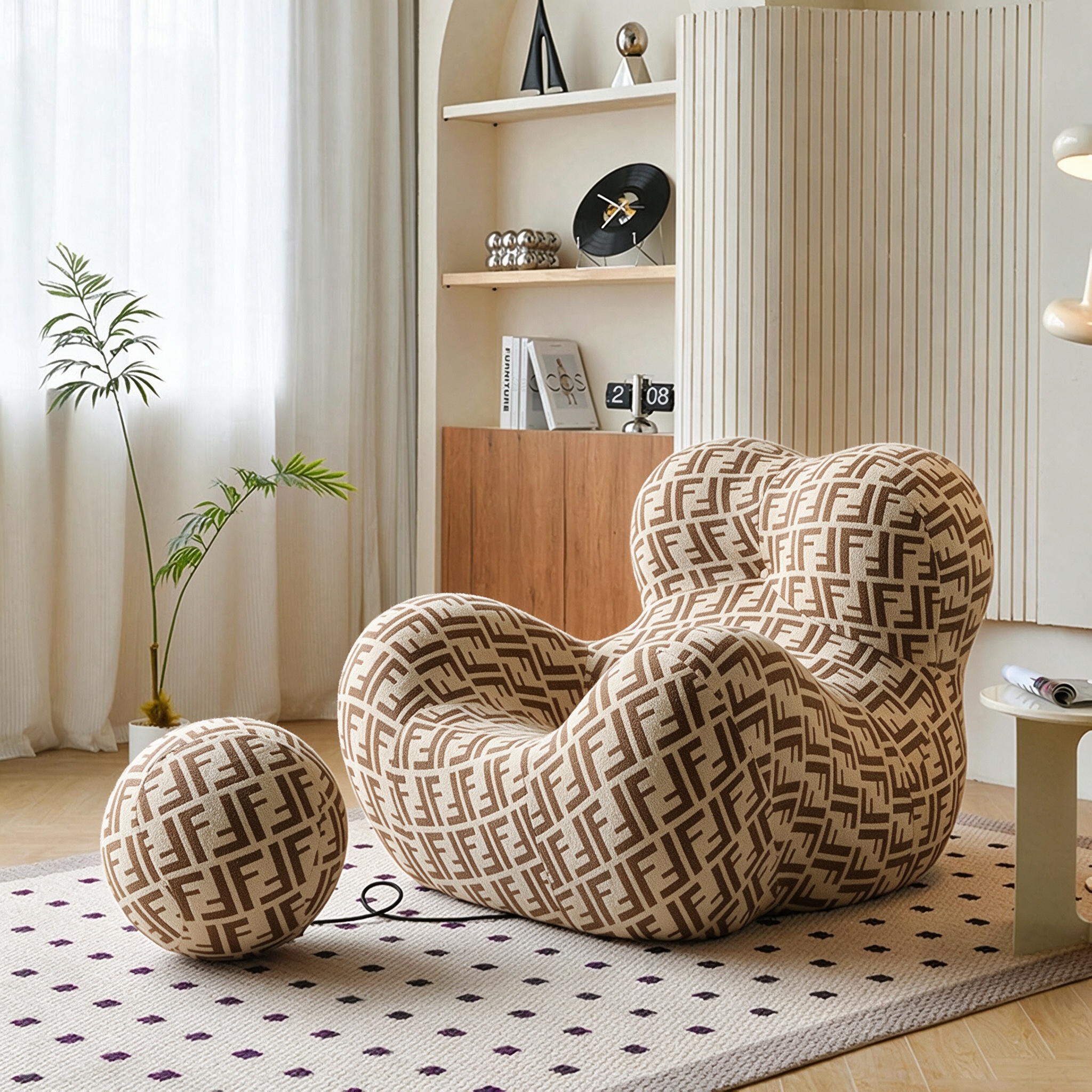 Modern Living Room Accent Chair with Round Ottoman.