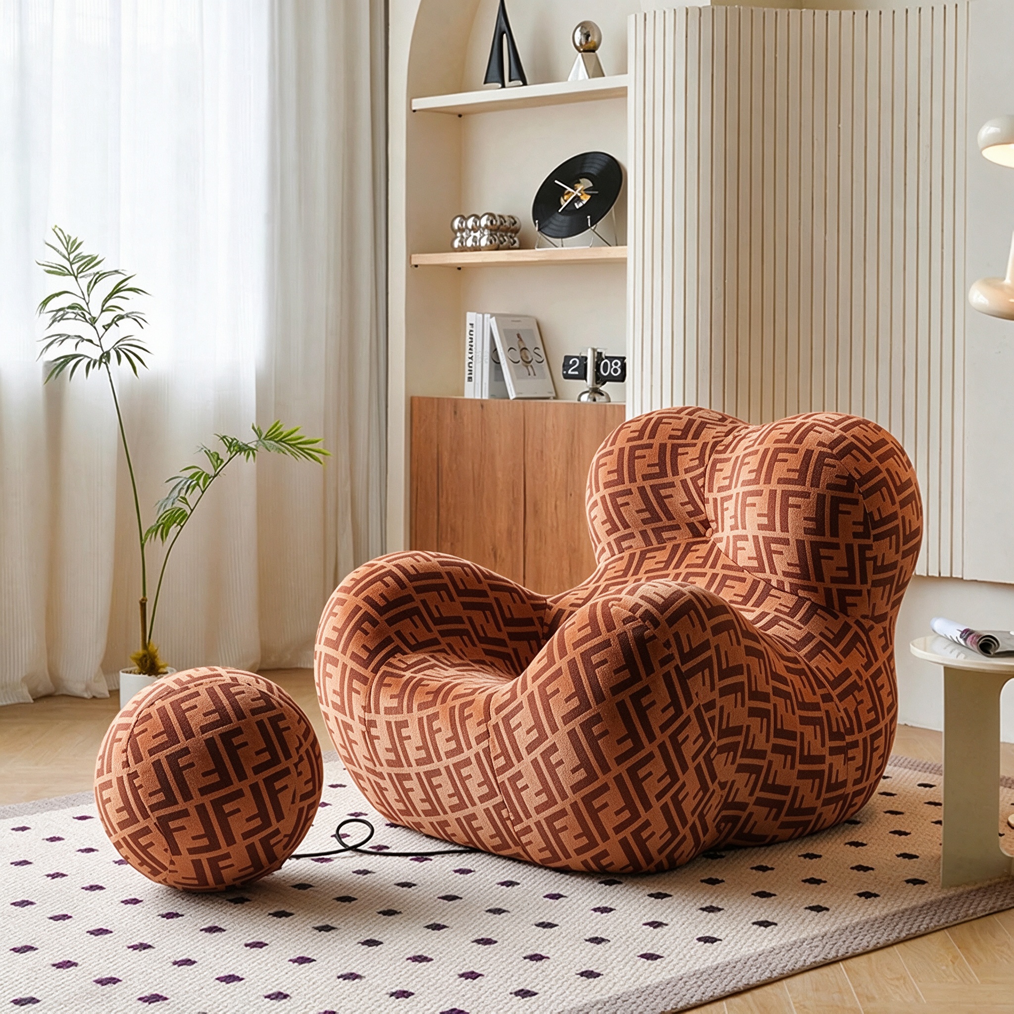 Modern Living Room Accent Chair with Round Ottoman.